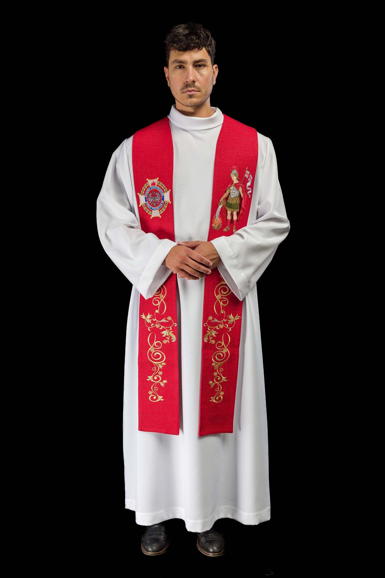 Richly Embroidered Stole with an Image of Saint Florian - CHASUBLES.COM
