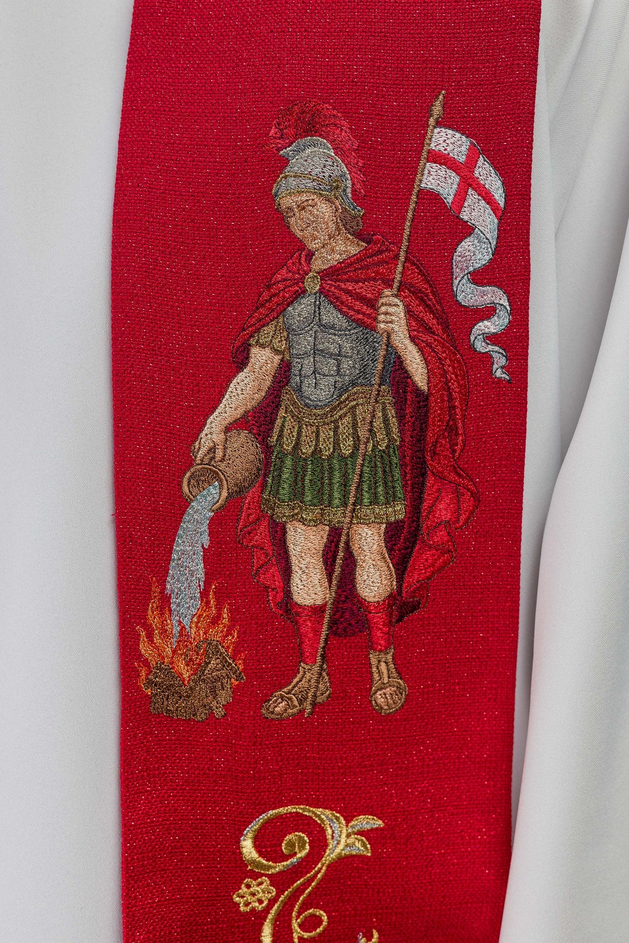Richly Embroidered Stole with an Image of Saint Florian - CHASUBLES.COM