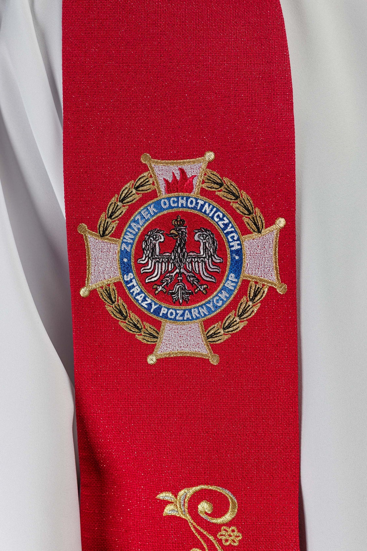 Richly Embroidered Stole with an Image of Saint Florian - CHASUBLES.COM