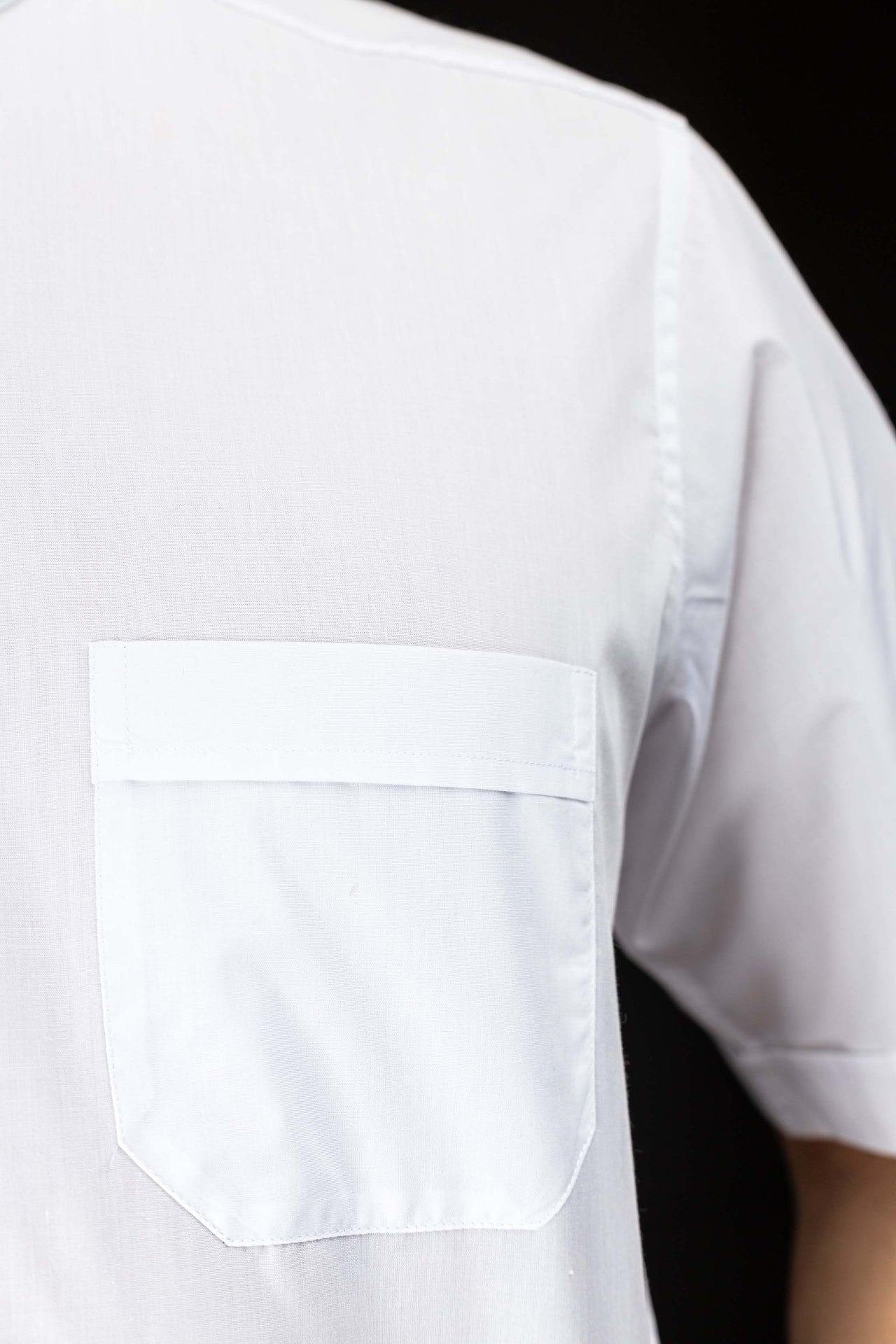 White short-sleeved clerical shirt with clerical collar