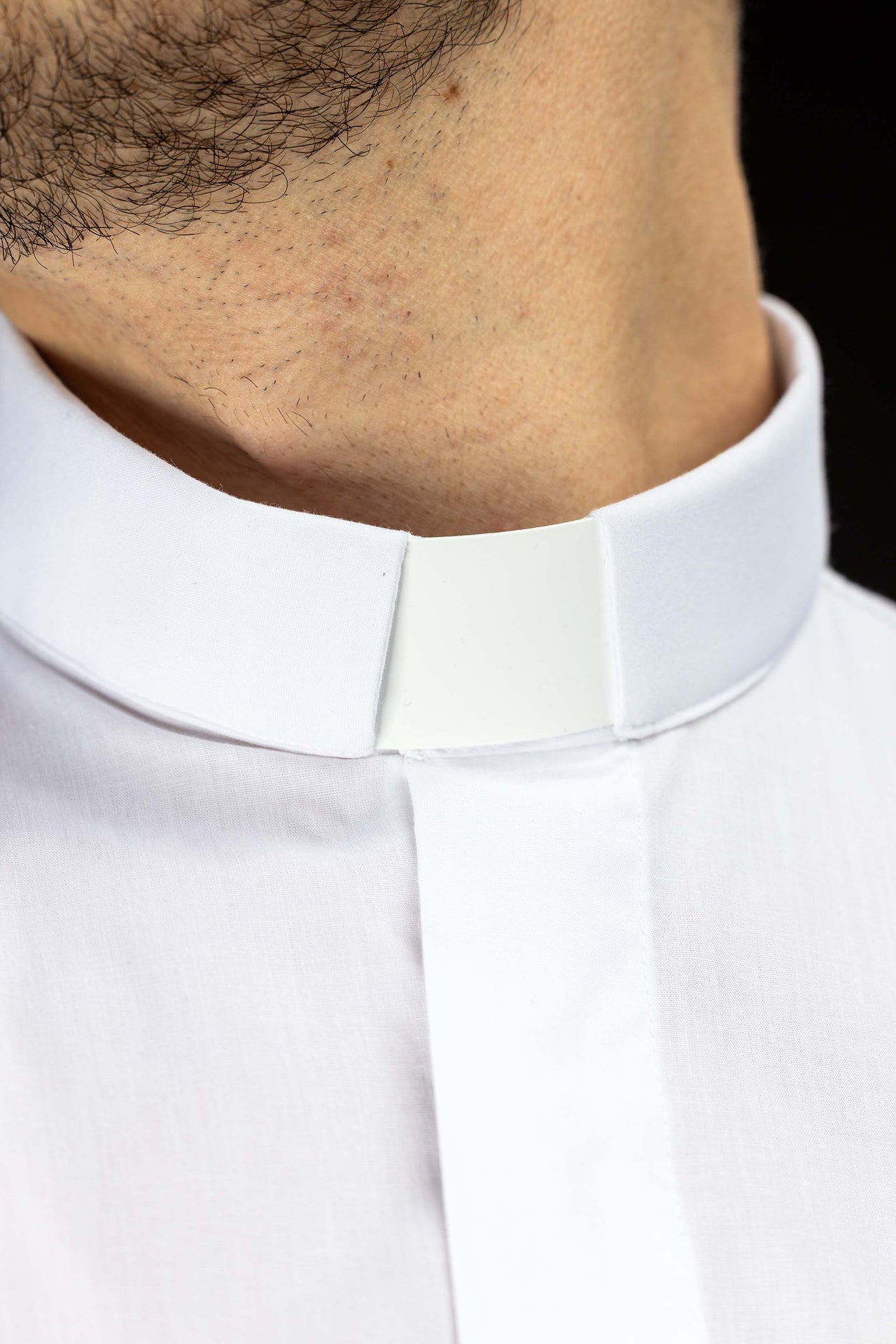 White short-sleeved clerical shirt with clerical collar