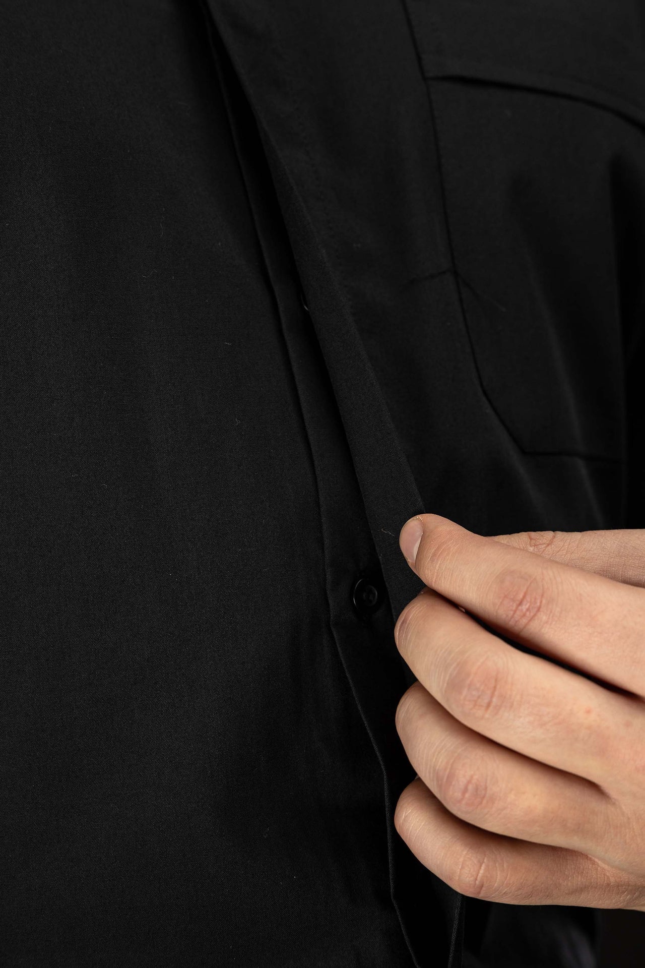 Black long-sleeved Roman clerical shirt with clerical collar