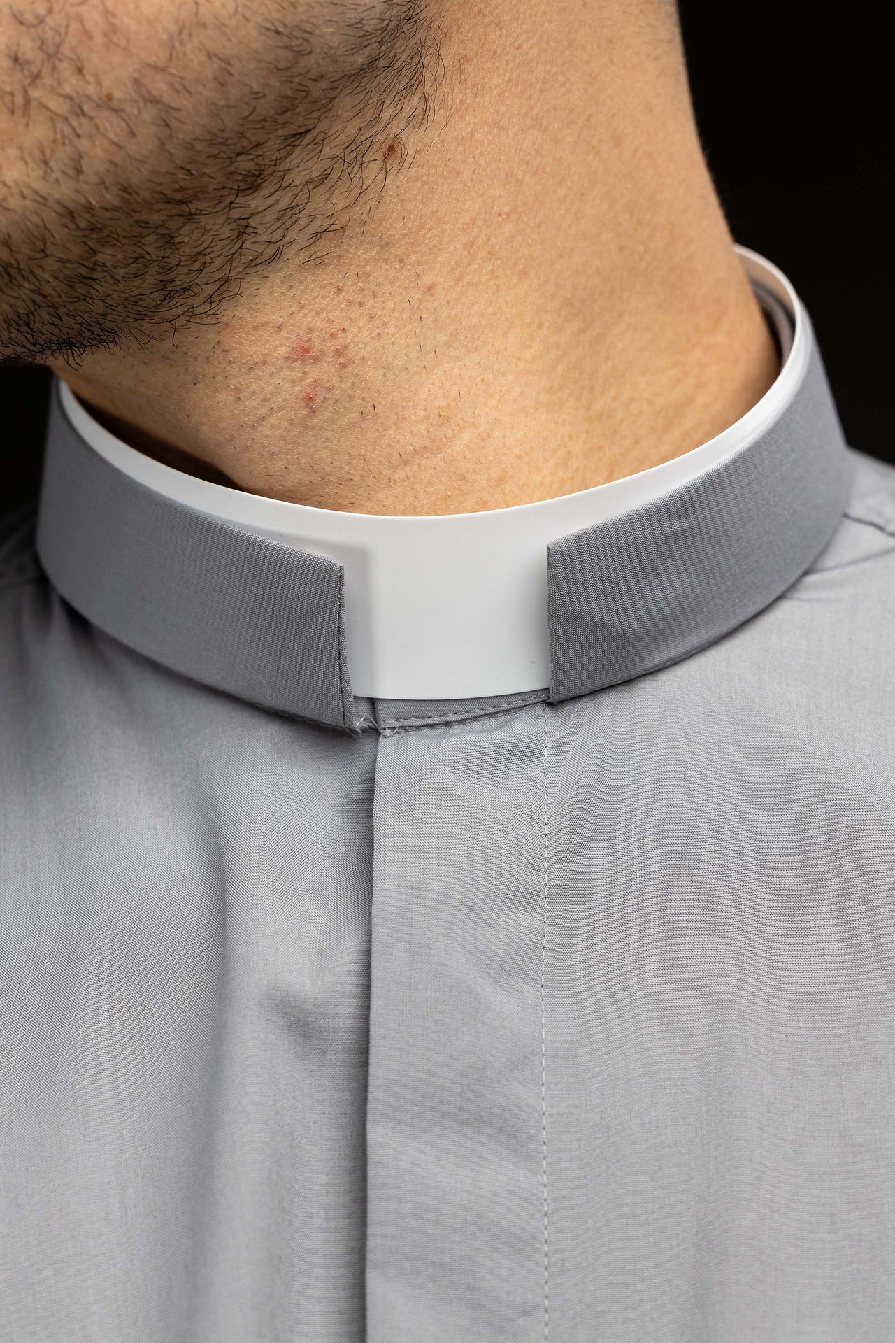 Light grey long-sleeved Roman clerical shirt with clerical collar