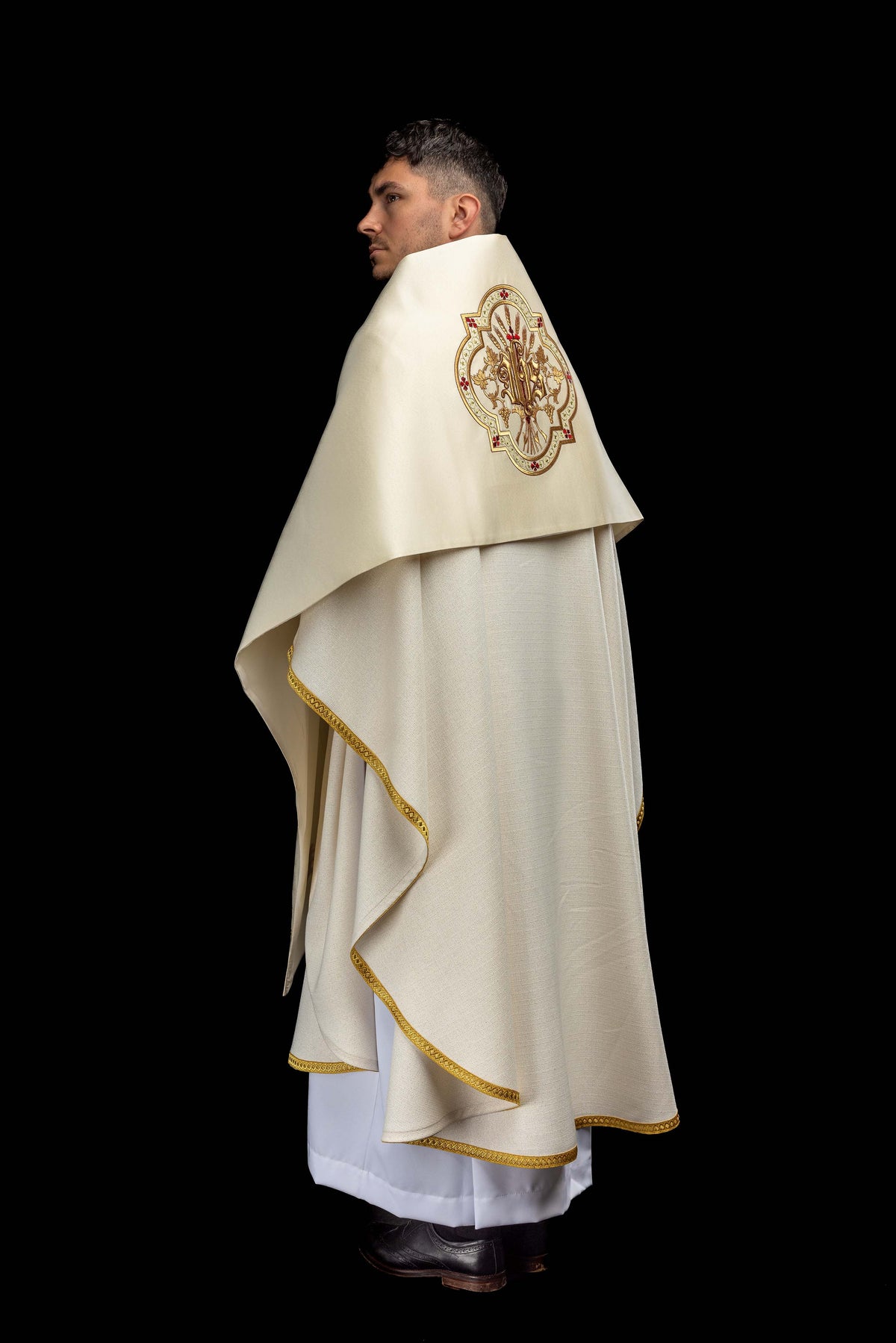 Ecru Humeral Veil with IHS Embroidery