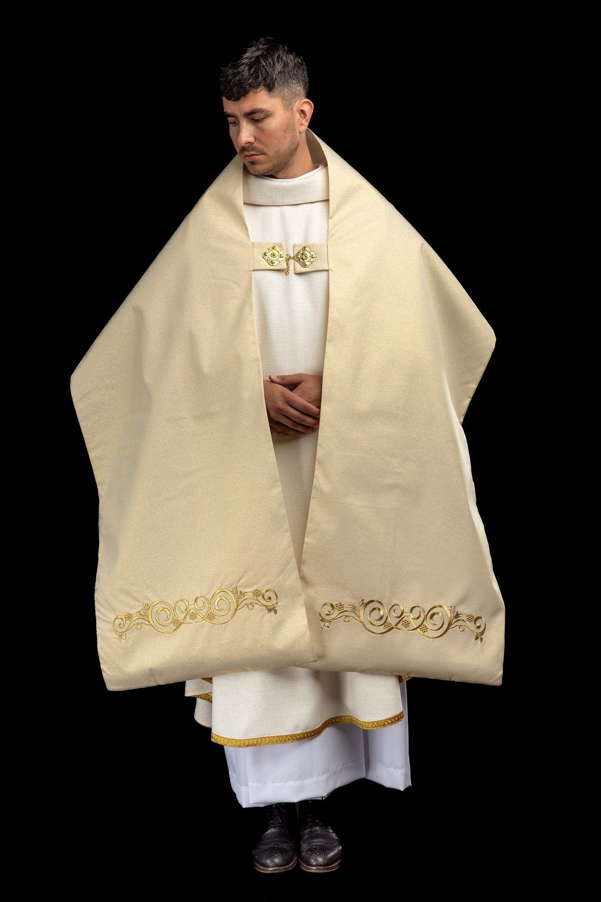 Gold Humeral Veil with Embroidered IHS Symbol