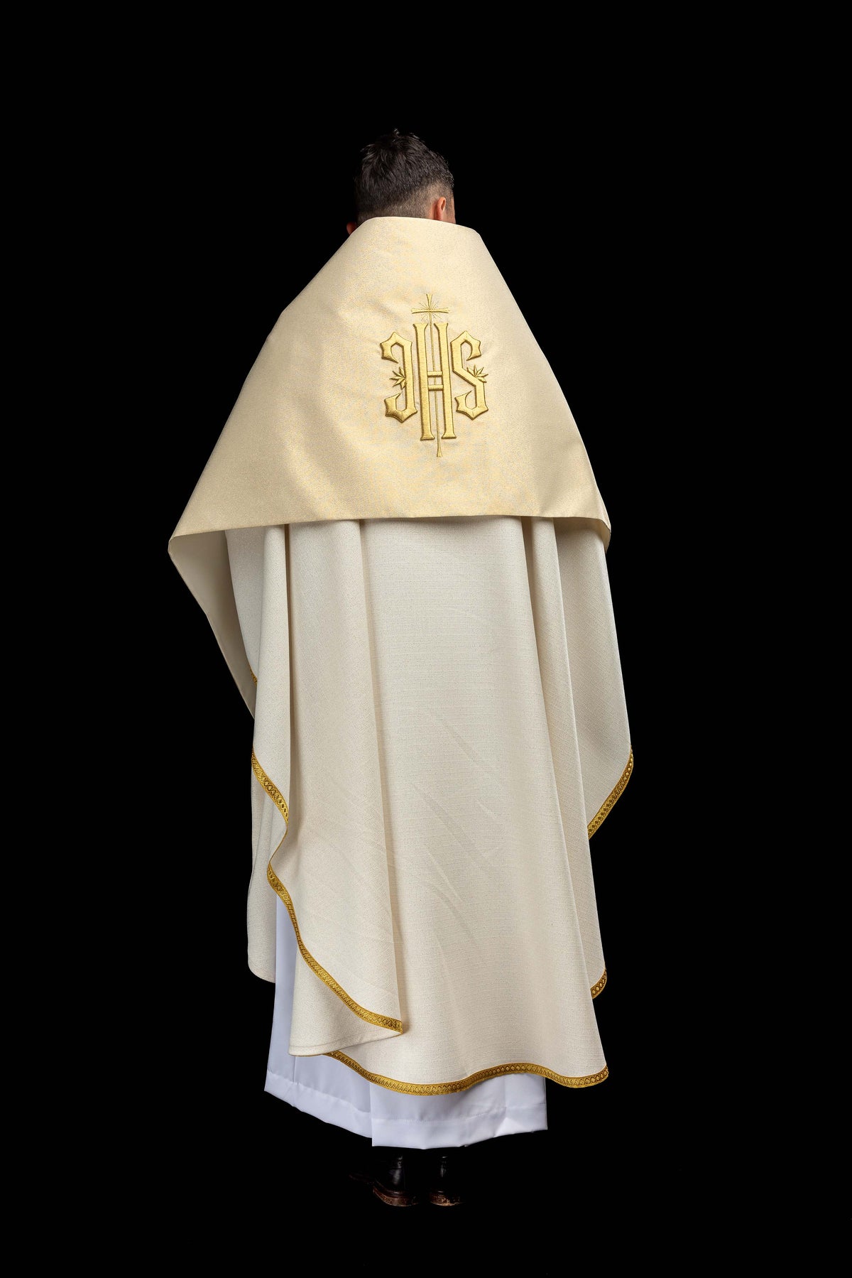 Gold Humeral Veil with Embroidered IHS Symbol