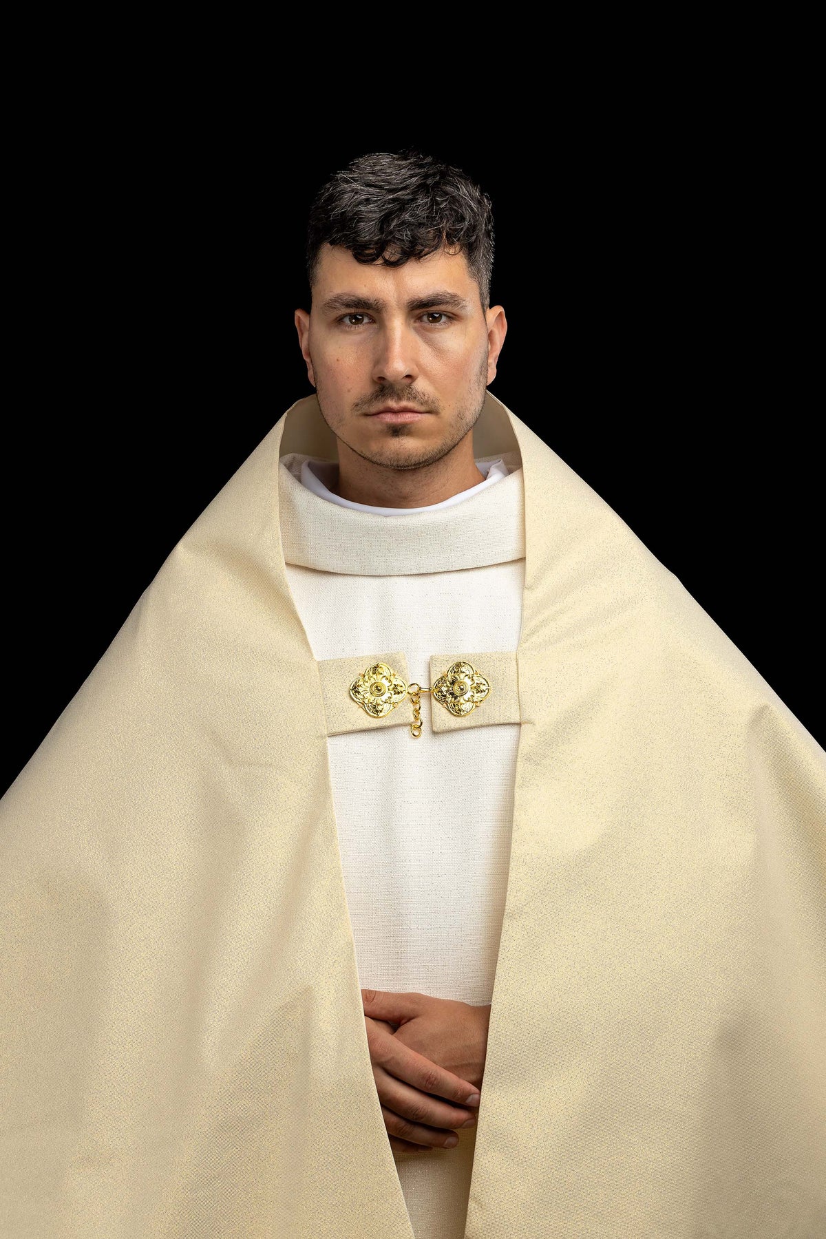 Gold Humeral Veil with Embroidered IHS Symbol