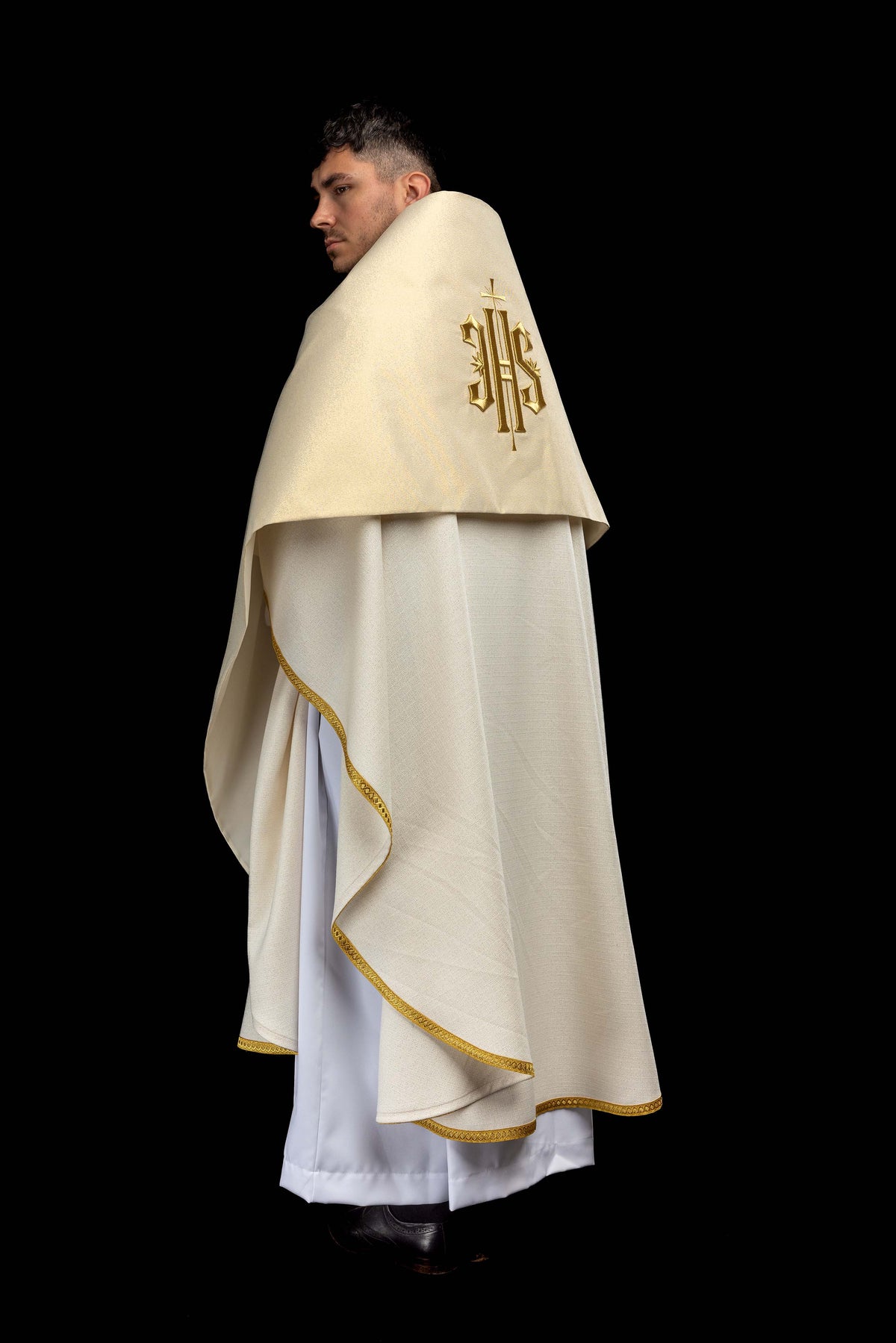 Gold Humeral Veil with Embroidered IHS Symbol