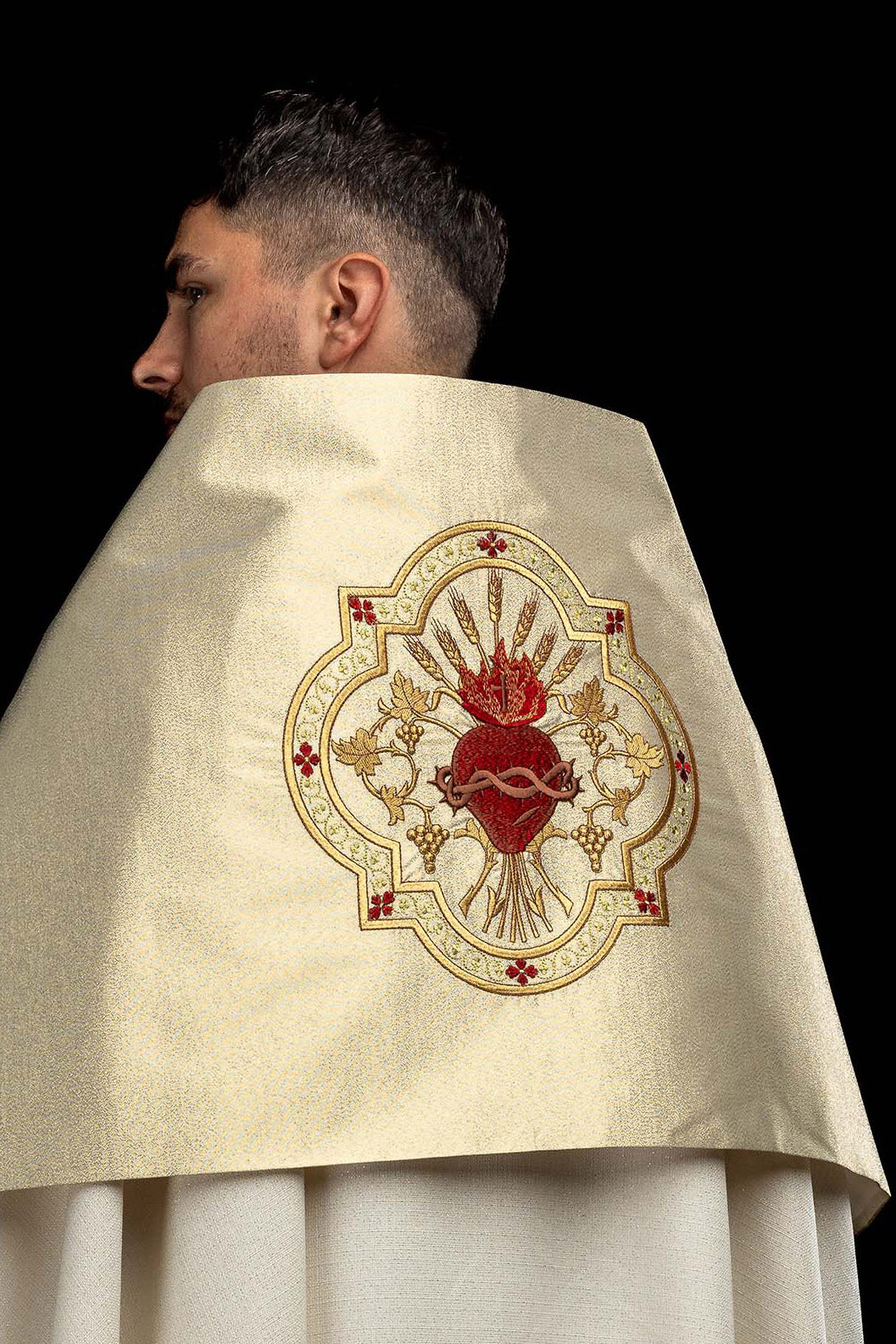 Gold Humeral Veil with Embroidered Sacred Heart of Jesus