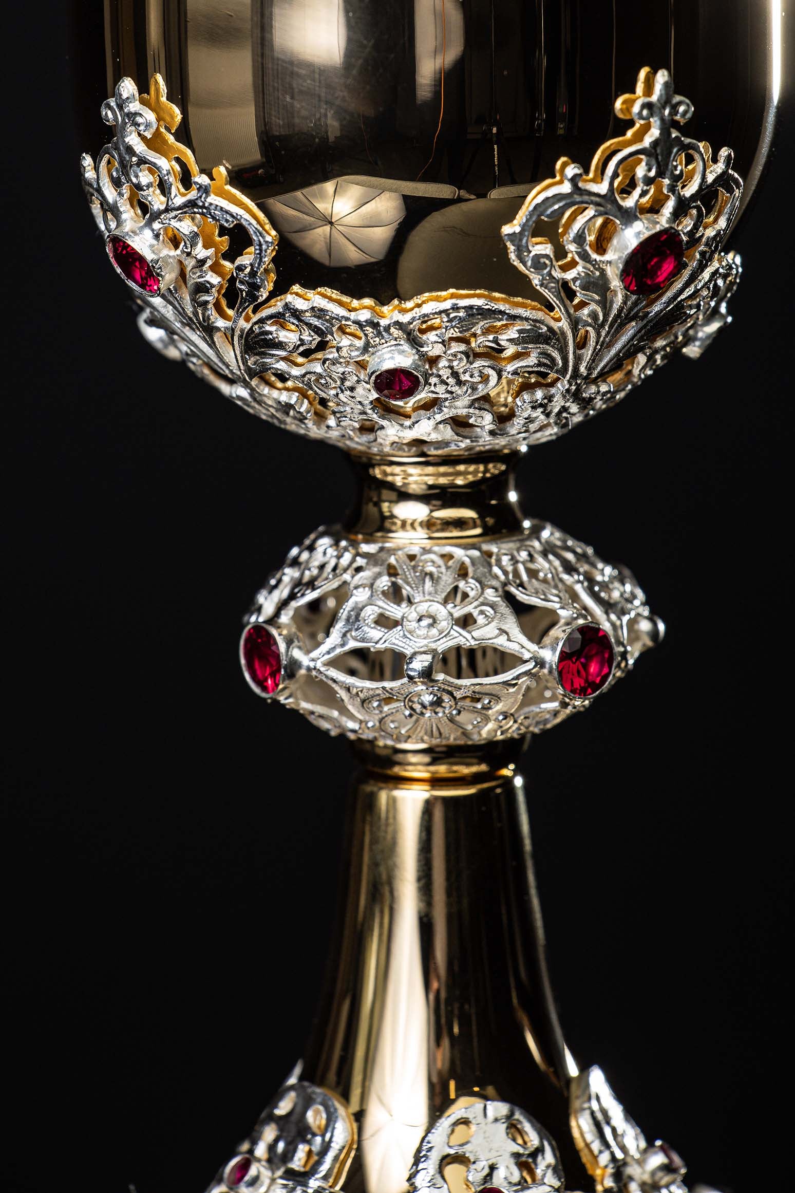 Handcrafted gilded chalice decorated with rubies