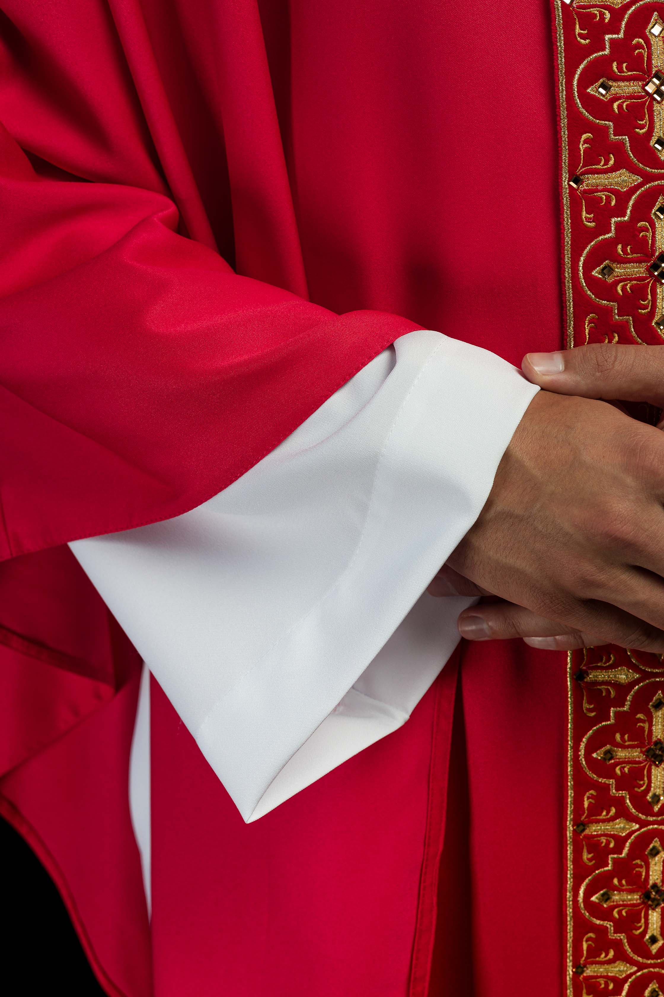 Red chasuble finished with 500 red faceted stones - CHASUBLES.COM