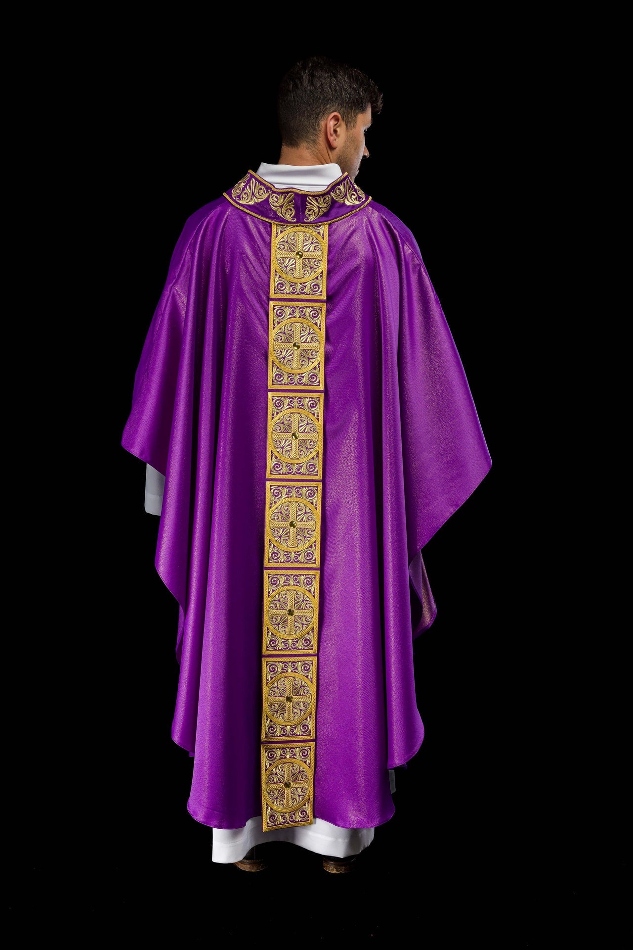 Purple Chasuble Richly Embroidered and Decorated with Stones - CHASUBLES.COM