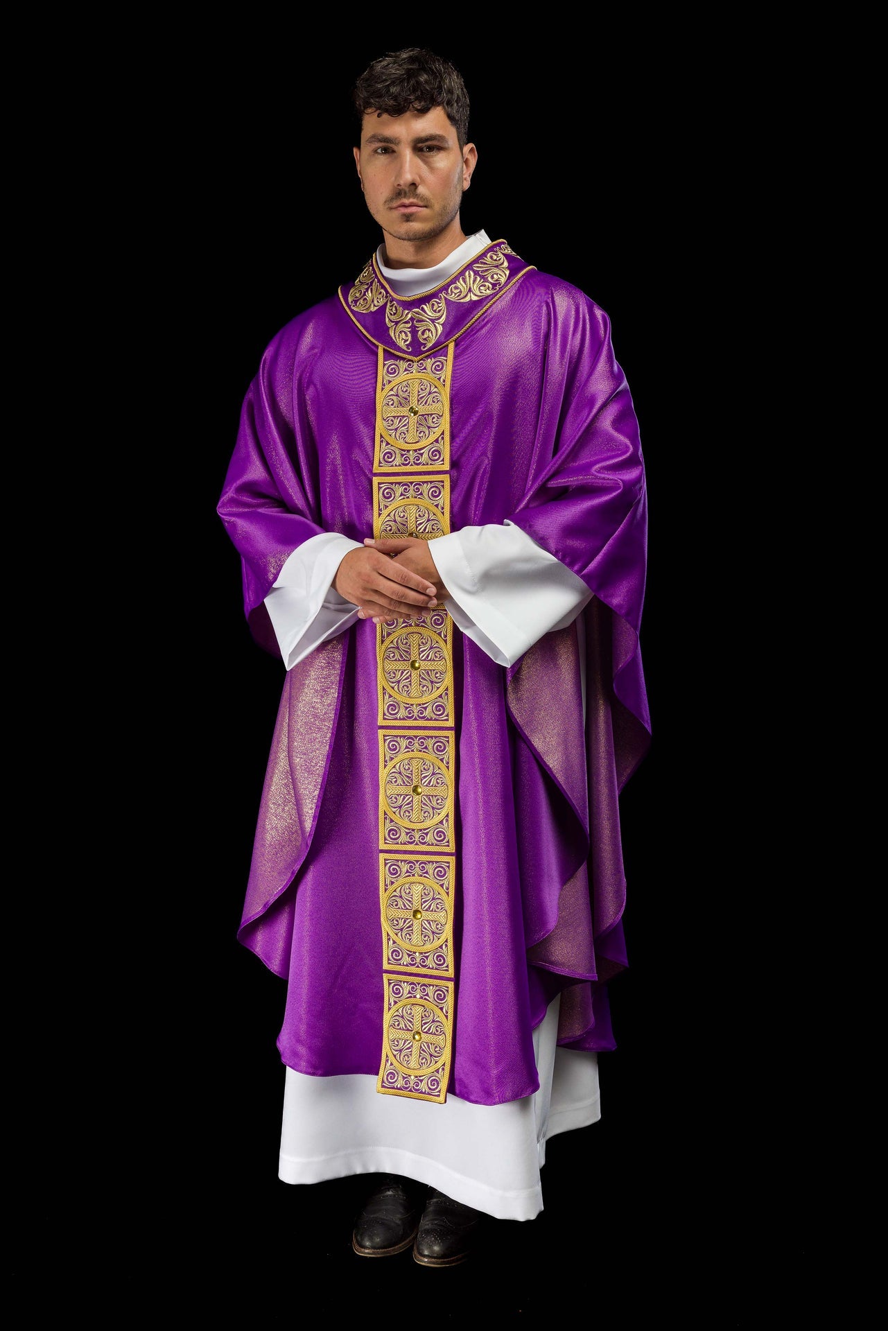 Purple Chasuble Richly Embroidered and Decorated with Stones - CHASUBLES.COM