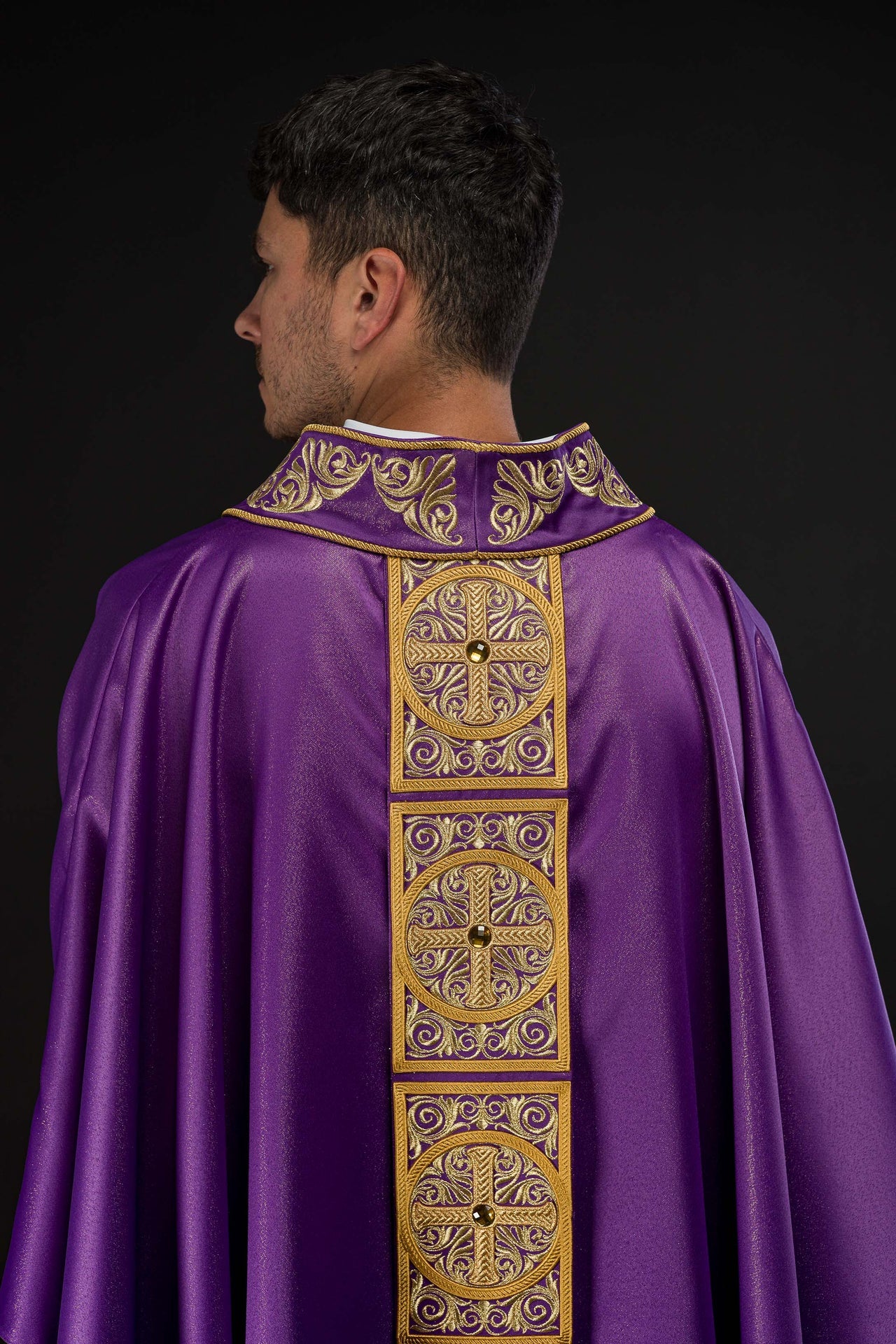 Purple Chasuble Richly Embroidered and Decorated with Stones - CHASUBLES.COM