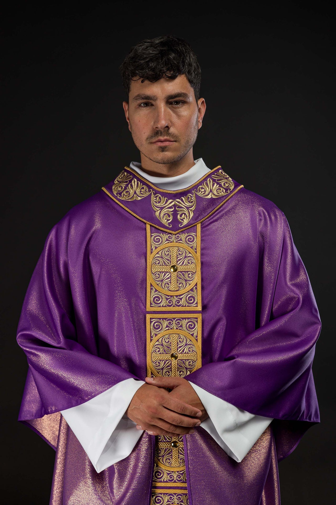 Purple Chasuble Richly Embroidered and Decorated with Stones - CHASUBLES.COM