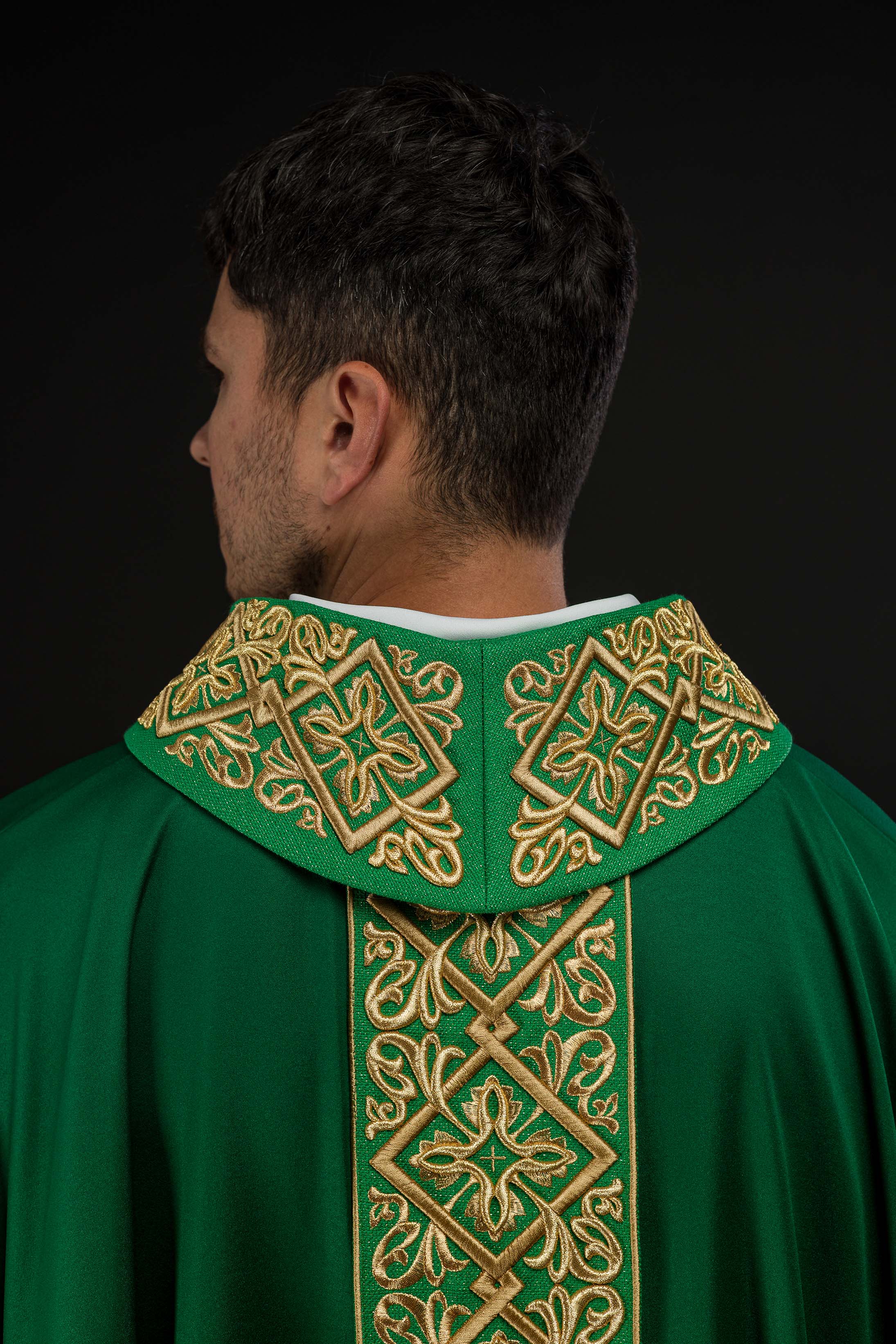 Green chasuble with embroidered collar