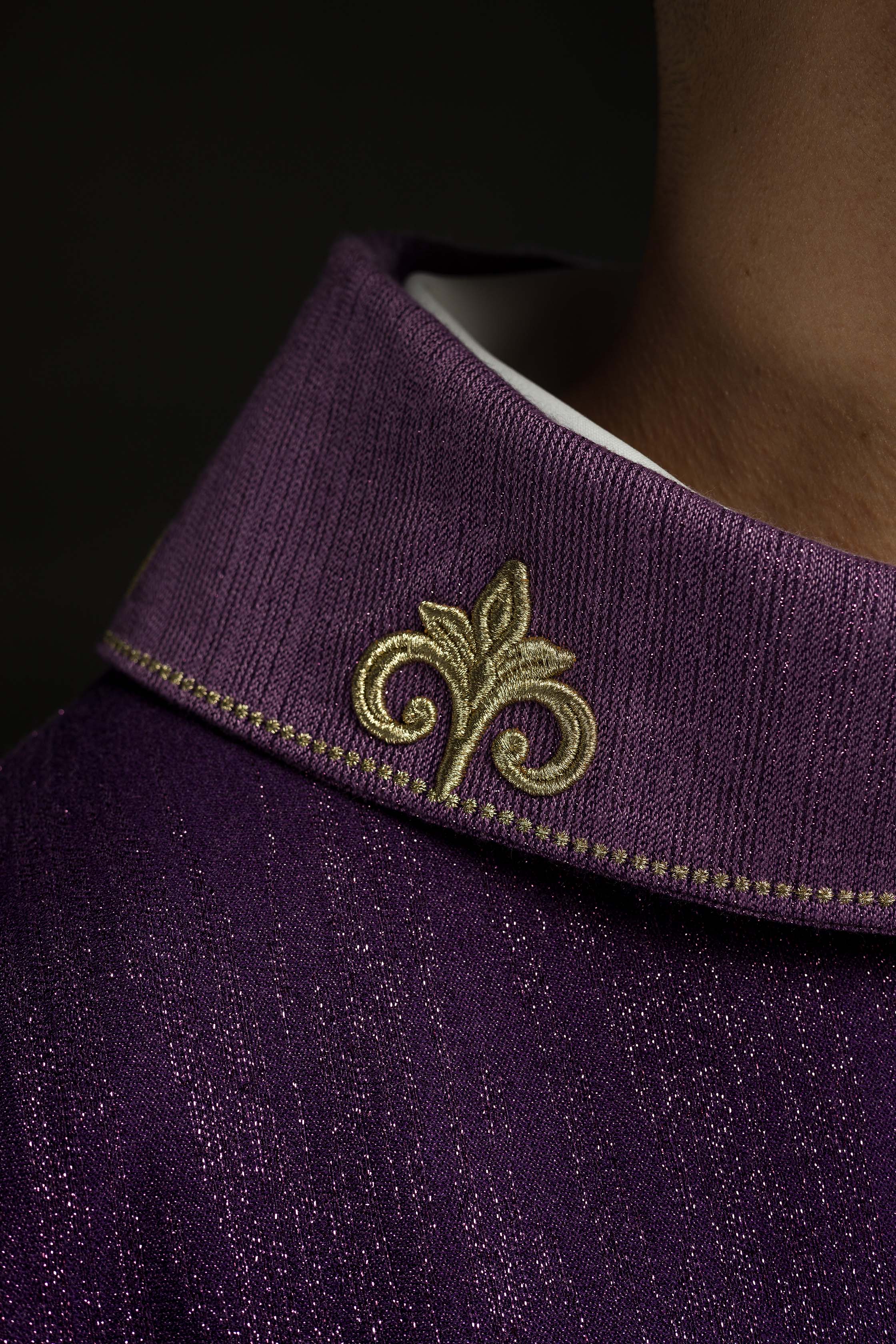 Purple Liturgical Chasuble with Embroidered Cross on Decorative Fabric
