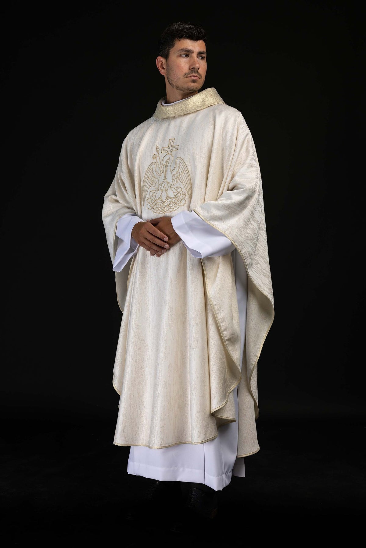 Ecru Chasuble with Gold Eucharistic Pelican Embroidery
