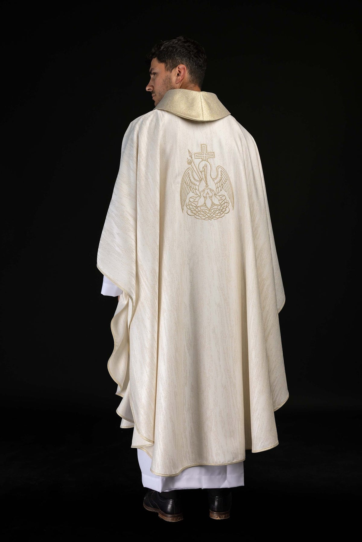 Ecru Chasuble with Gold Eucharistic Pelican Embroidery