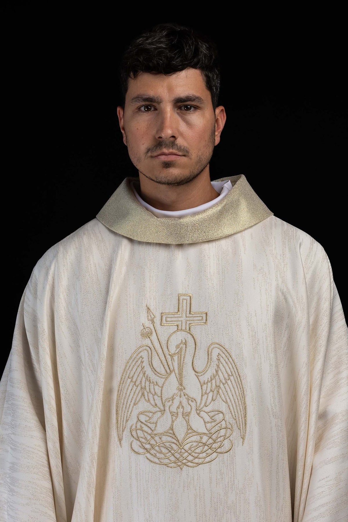 Ecru Chasuble with Gold Eucharistic Pelican Embroidery