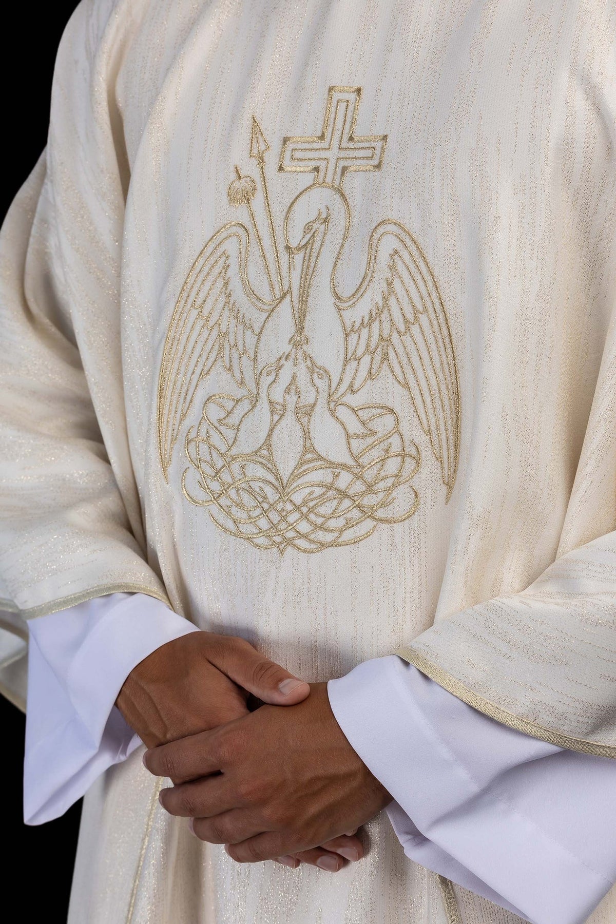 Ecru Chasuble with Gold Eucharistic Pelican Embroidery