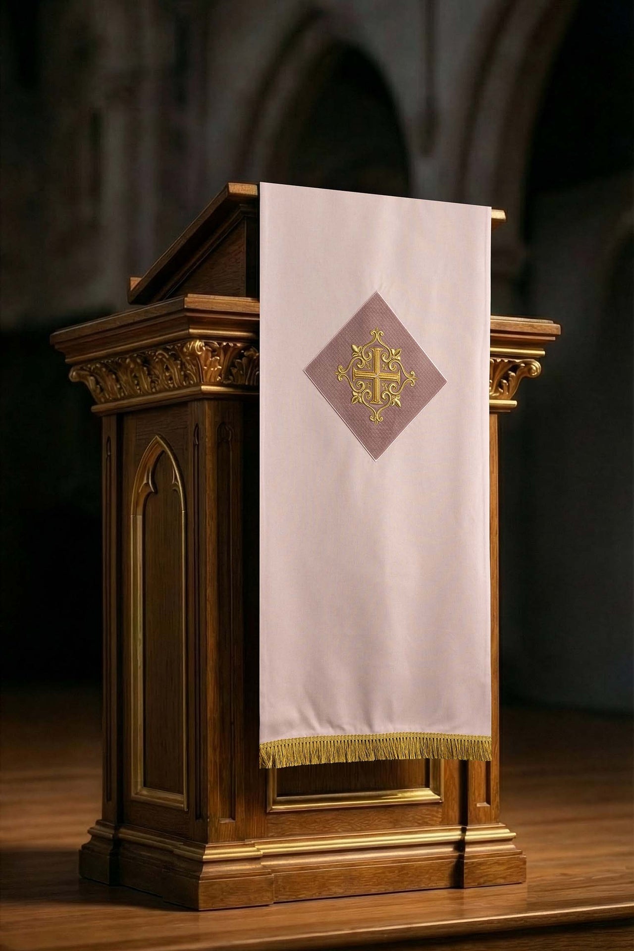 Rose Lectern Cloth with Embroidered Cross Motif