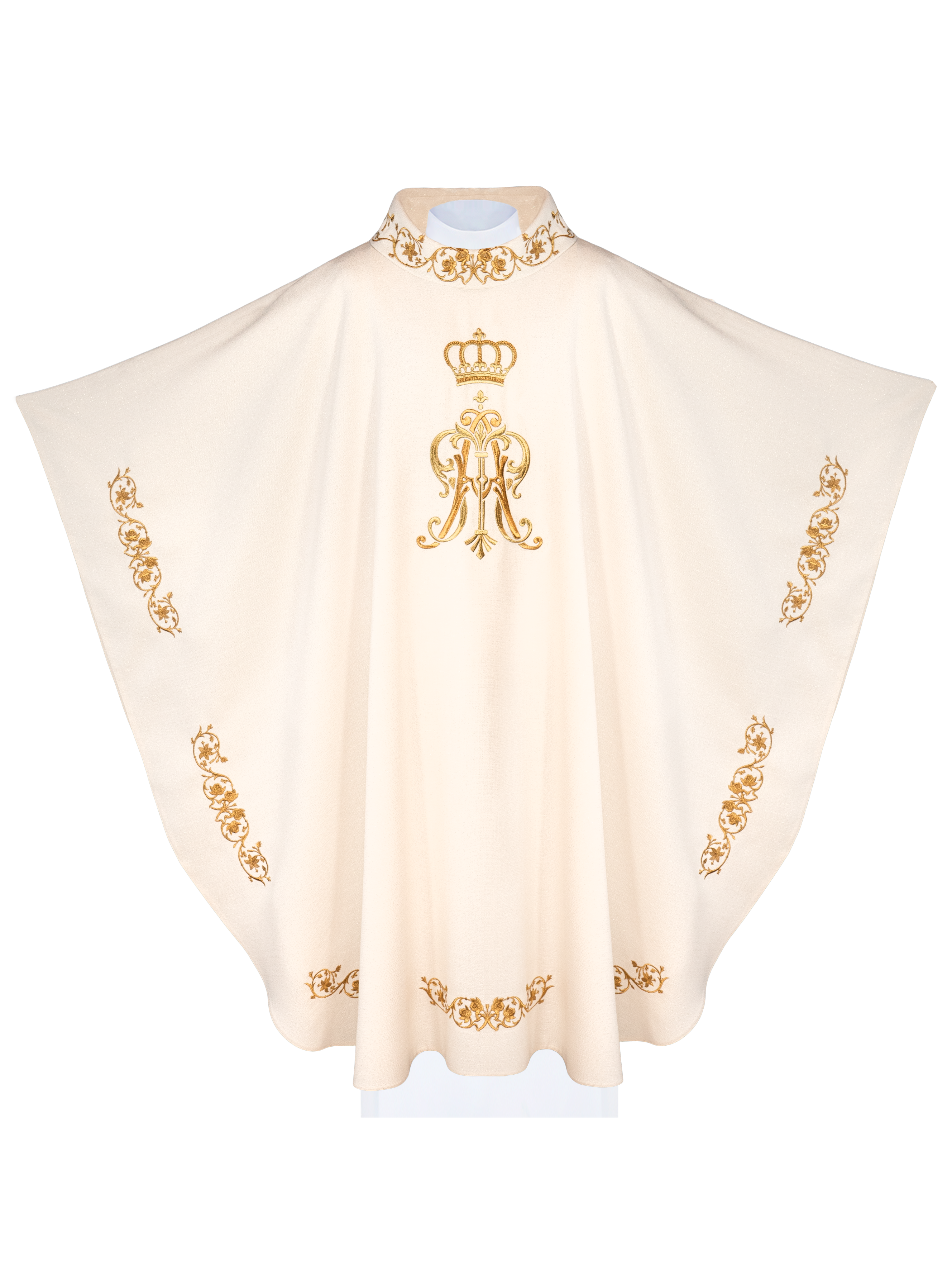 Liturgical chasuble with embroidered Maria Crown motif - CHASUBLES.COM