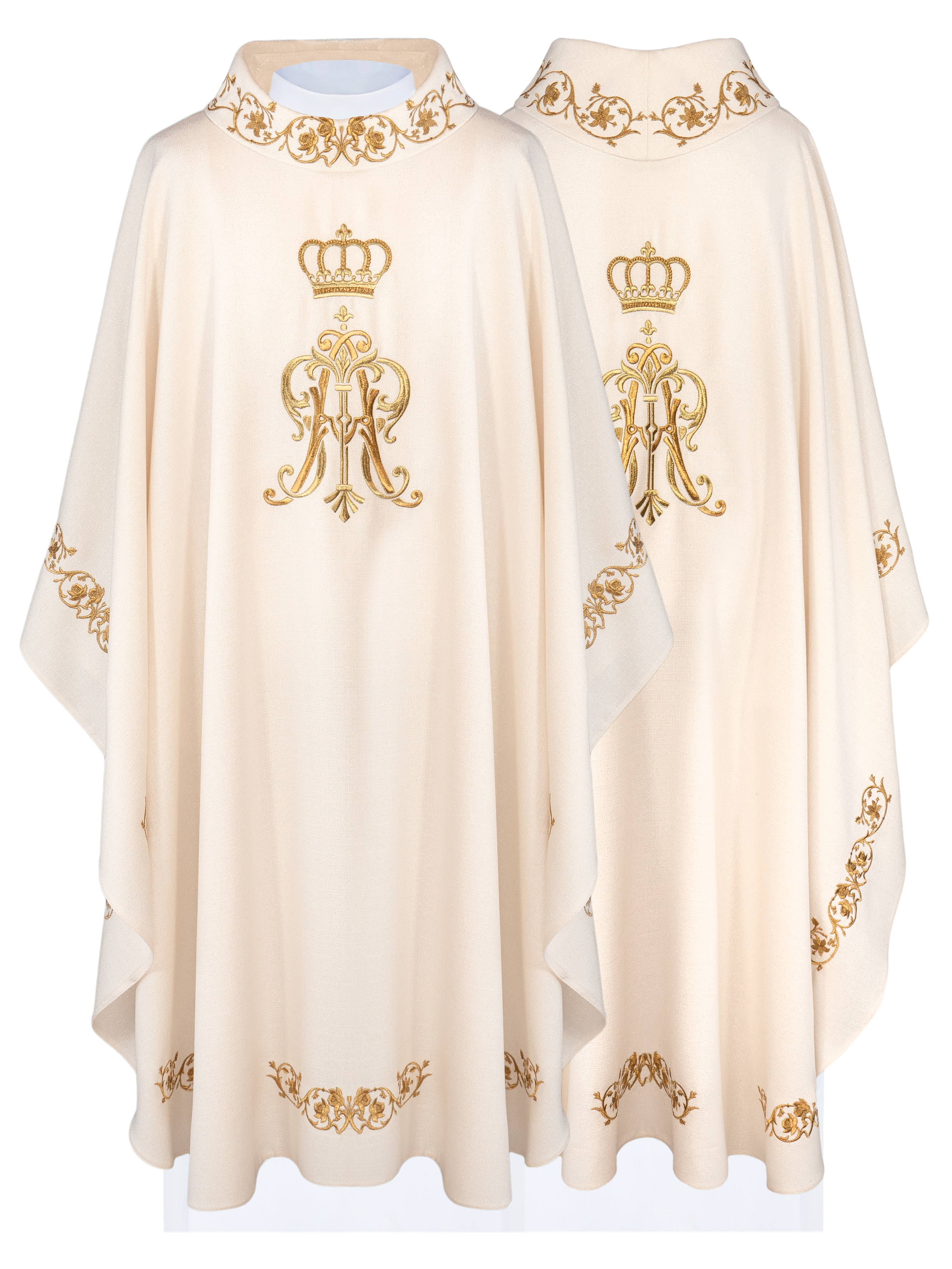 Liturgical chasuble with embroidered Maria Crown motif - CHASUBLES.COM