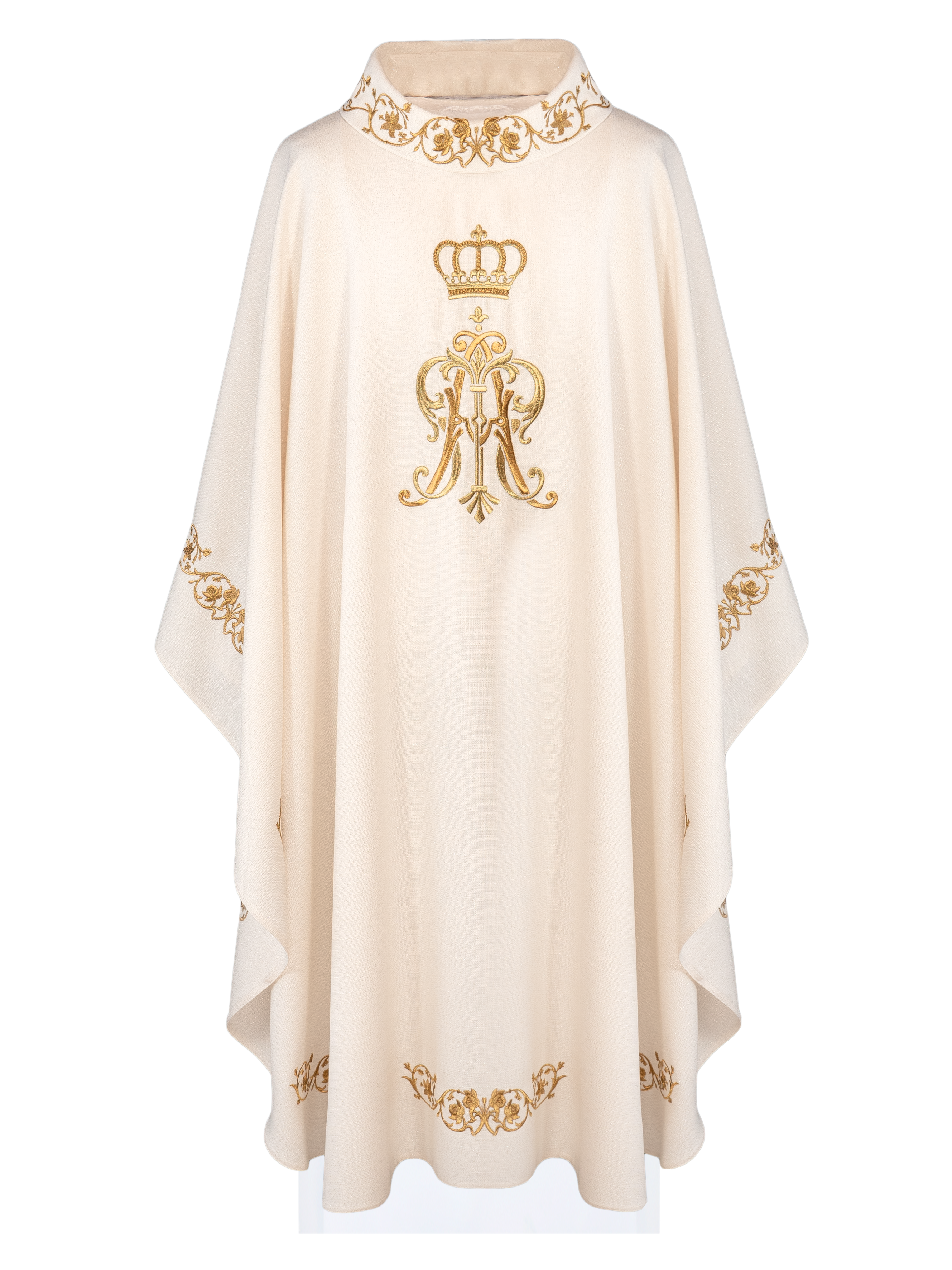 Liturgical chasuble with embroidered Maria Crown motif - CHASUBLES.COM