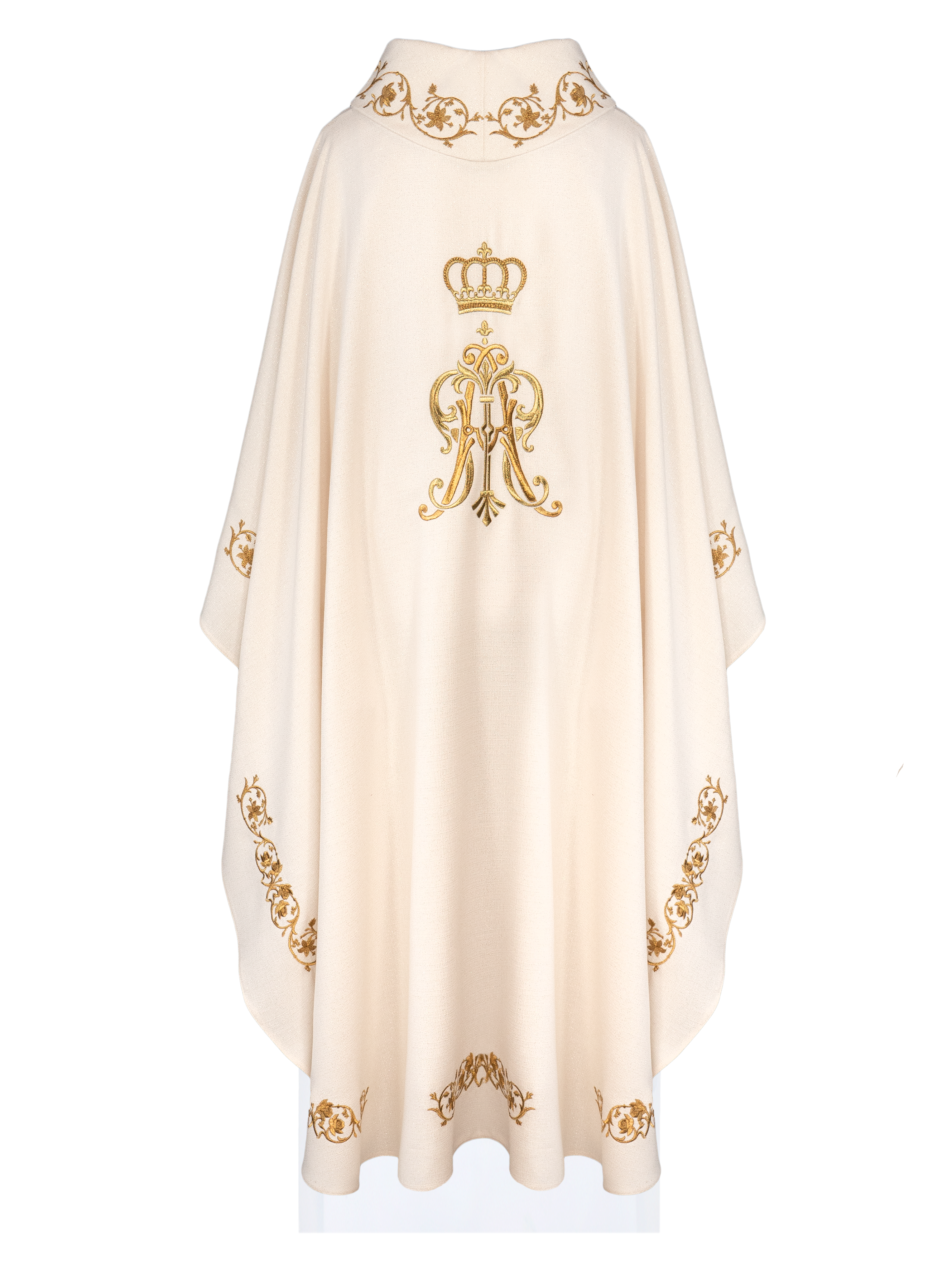 Liturgical chasuble with embroidered Maria Crown motif - CHASUBLES.COM