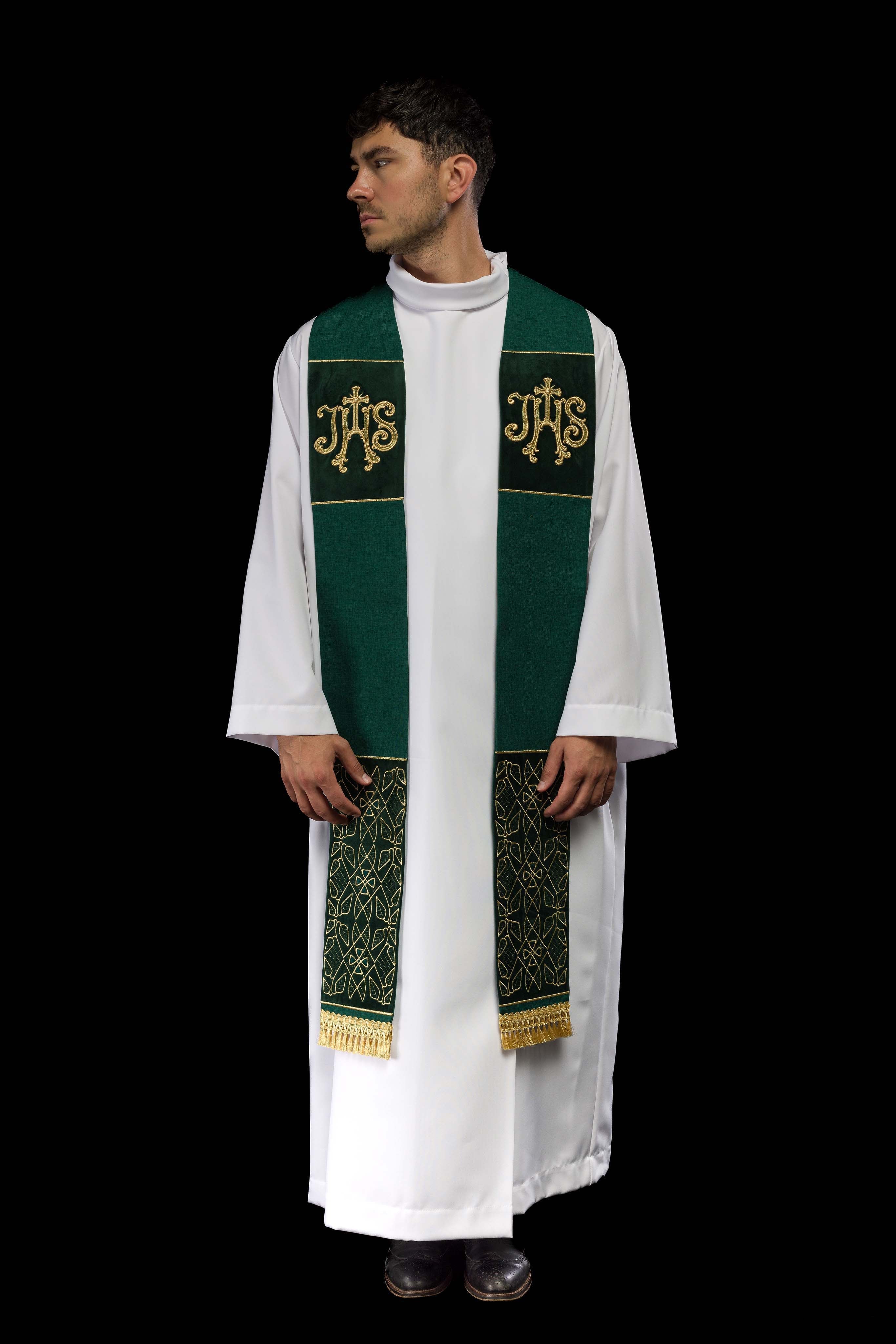 Green Embroidered Velvet Stole with IHS Motif
