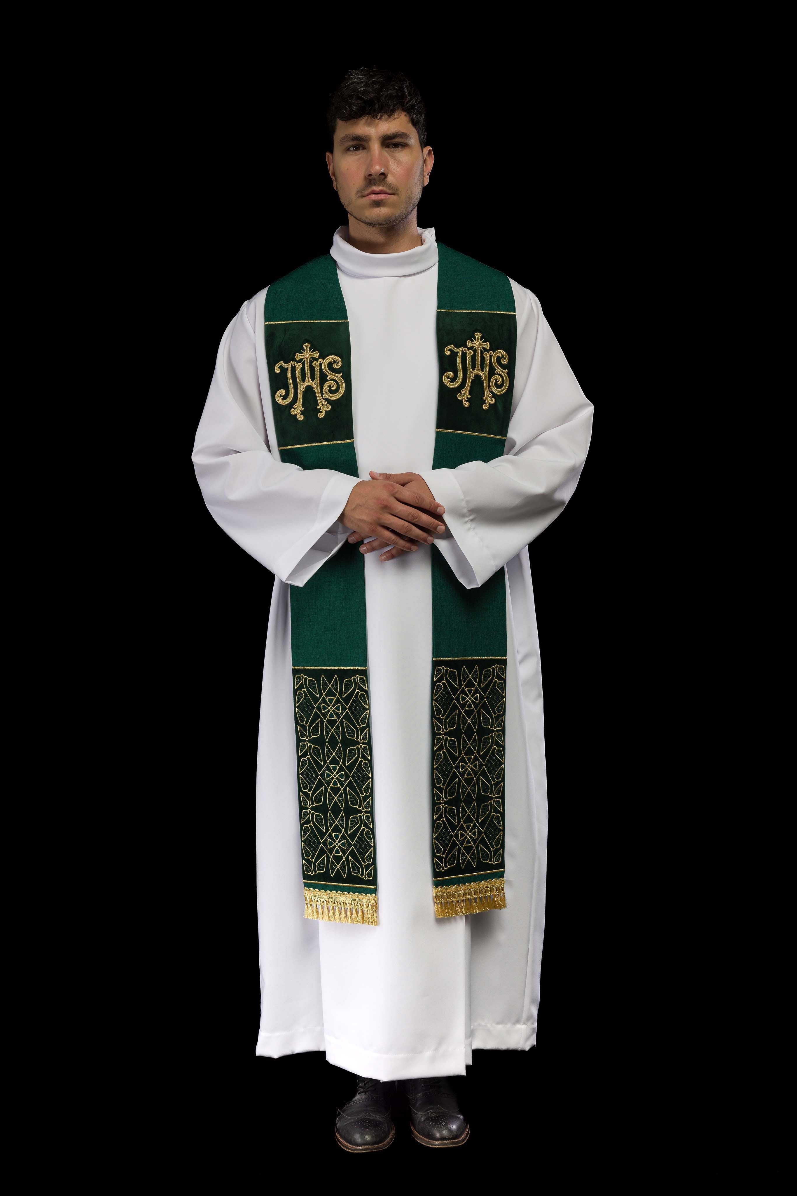 Green Embroidered Velvet Stole with IHS Motif
