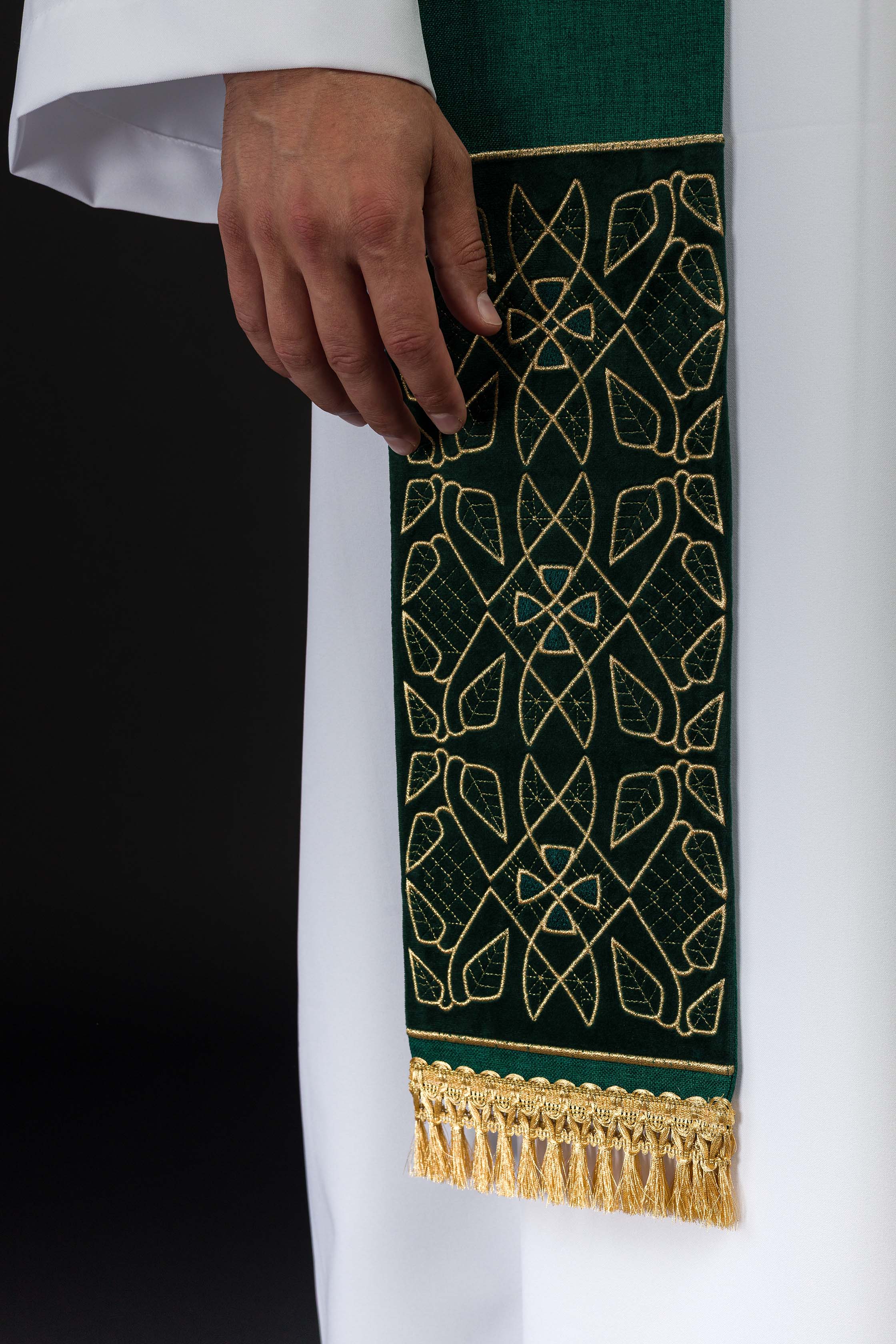 Green Embroidered Velvet Stole with IHS Motif