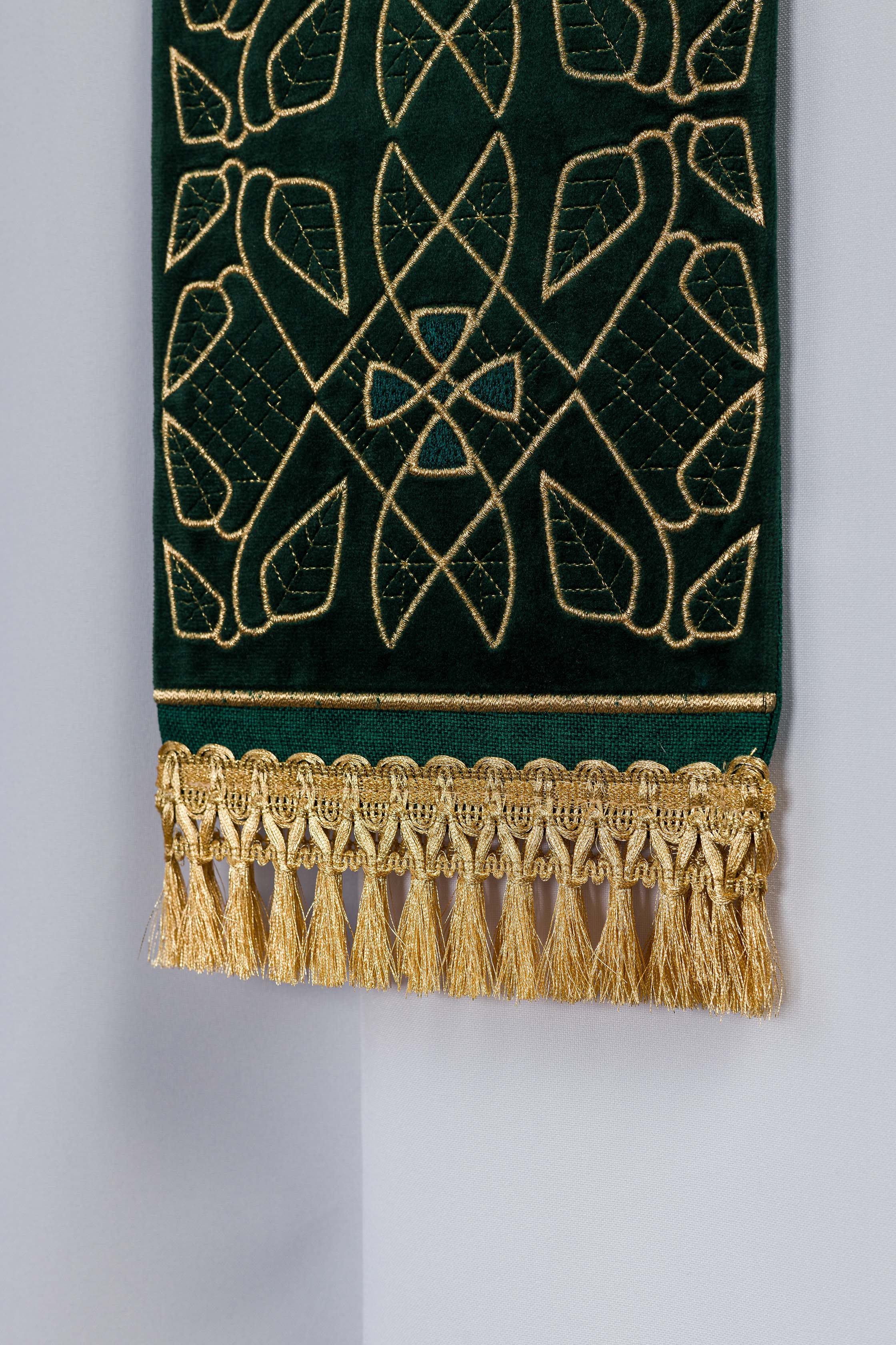Green Embroidered Velvet Stole with IHS Motif