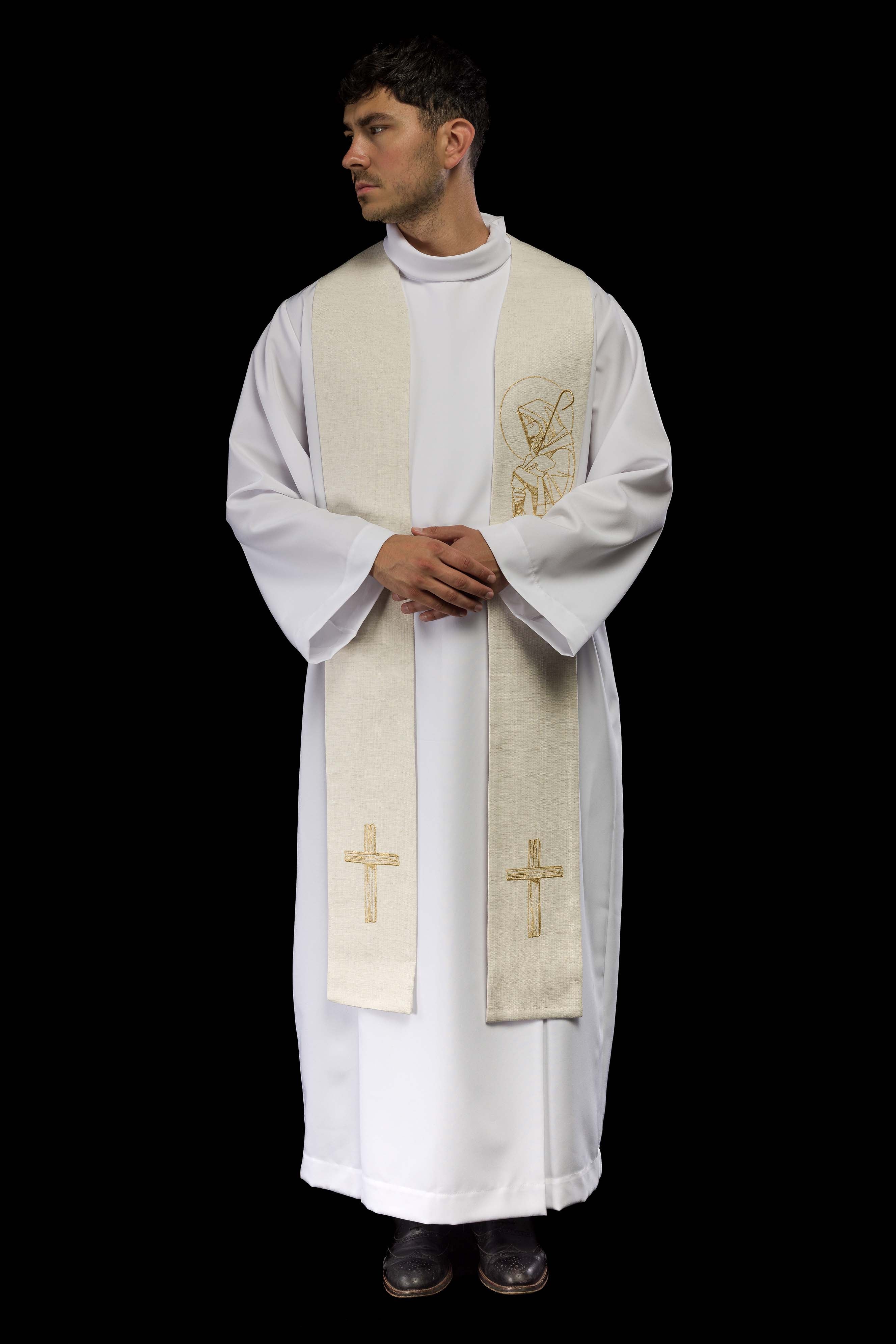Embroidered stole “Jesus the Good Shepherd” ecru - CHASUBLES.COM
