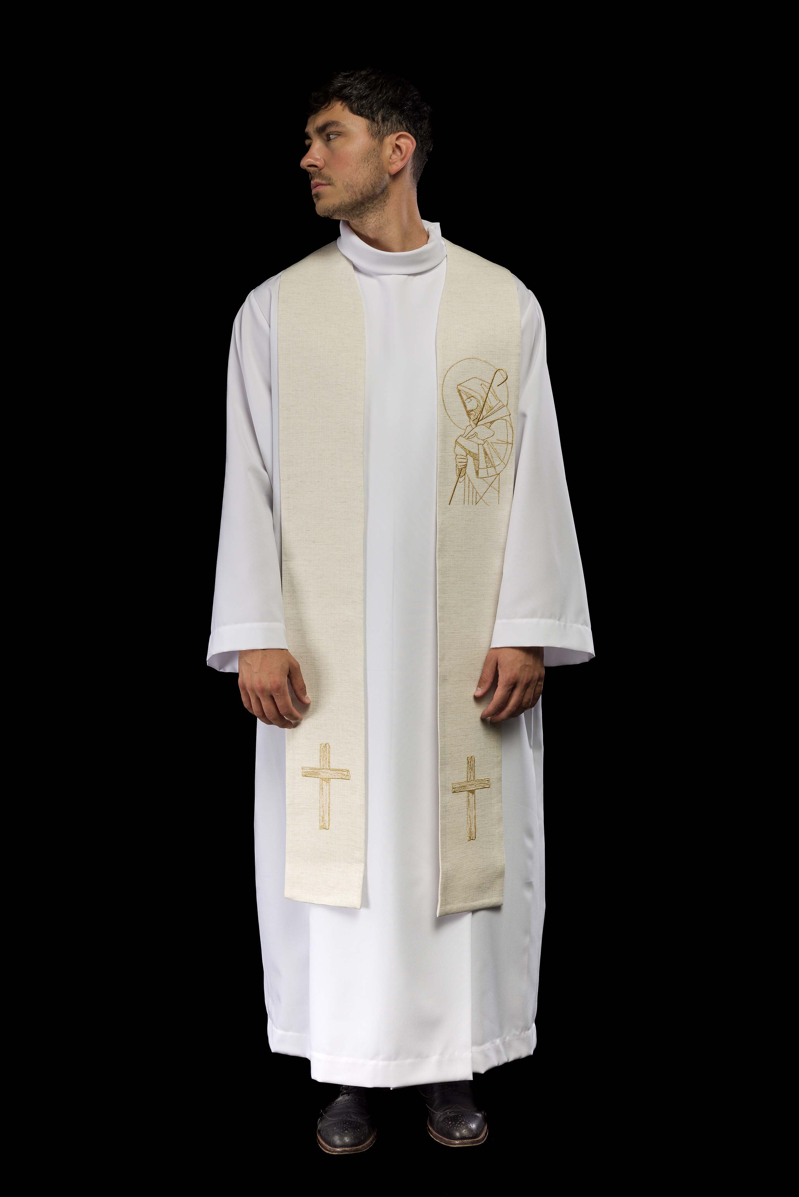 Embroidered stole “Jesus the Good Shepherd” ecru - CHASUBLES.COM