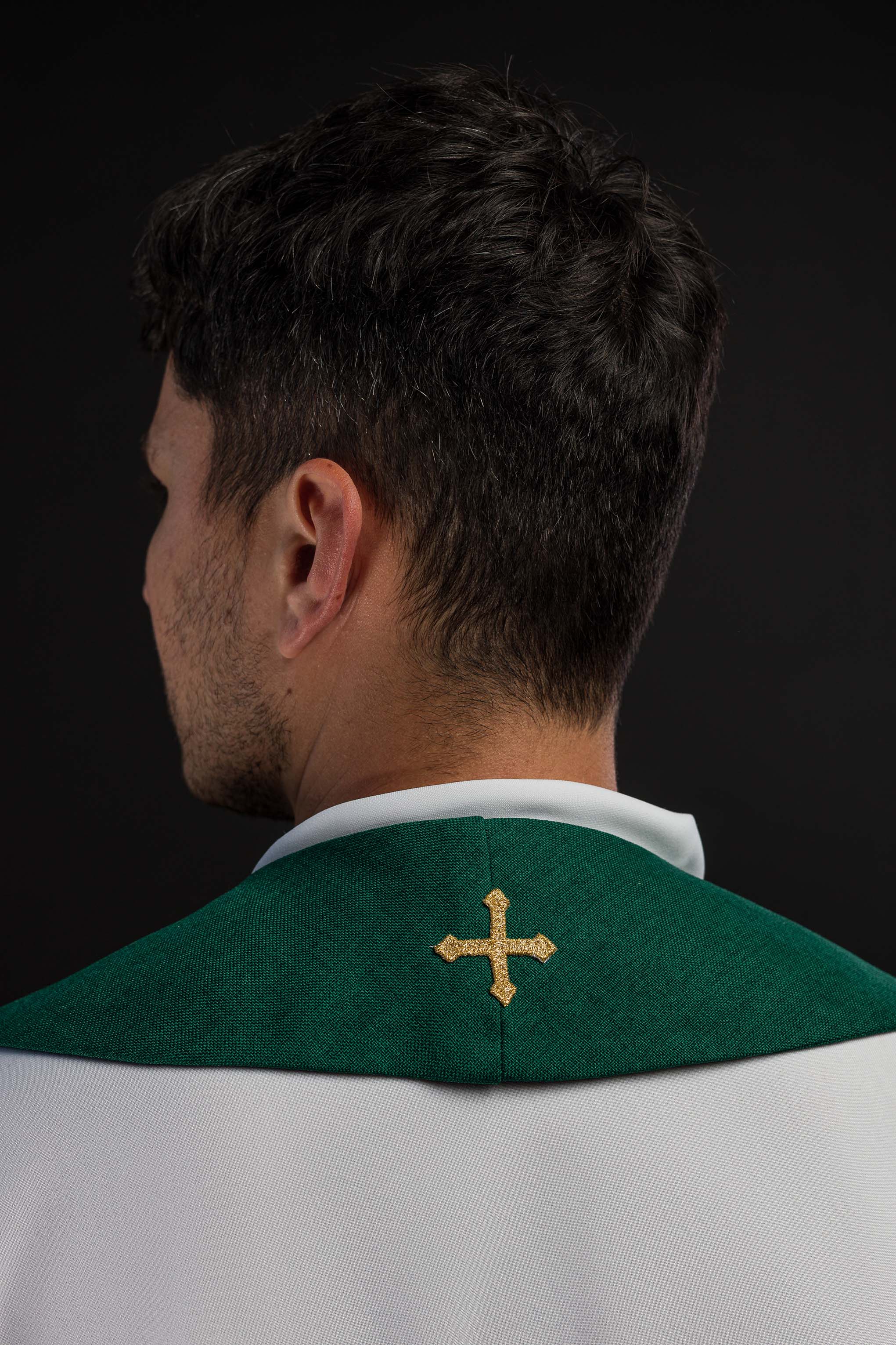 Green embroidered stole with IHS motif