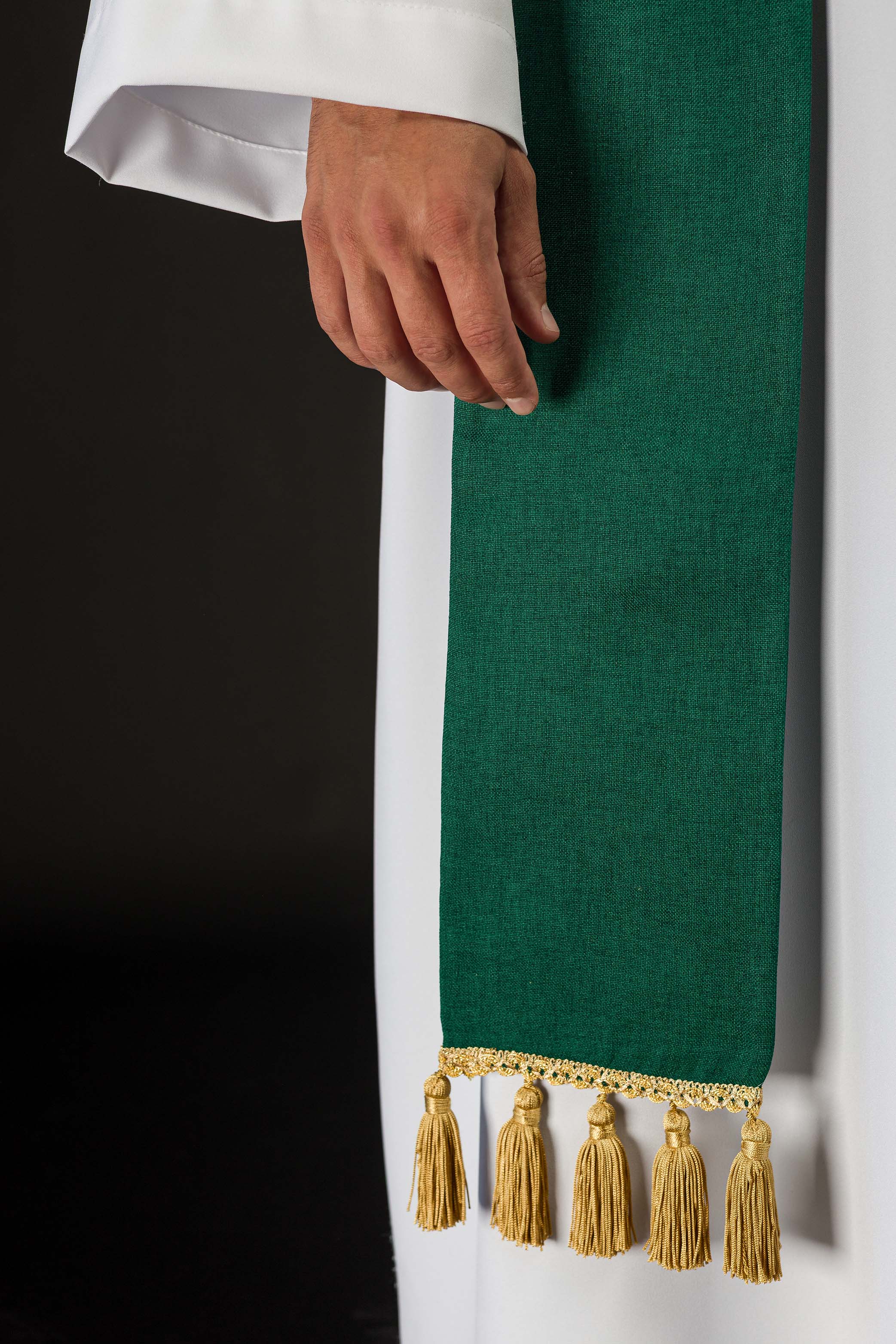 Green embroidered stole with IHS motif