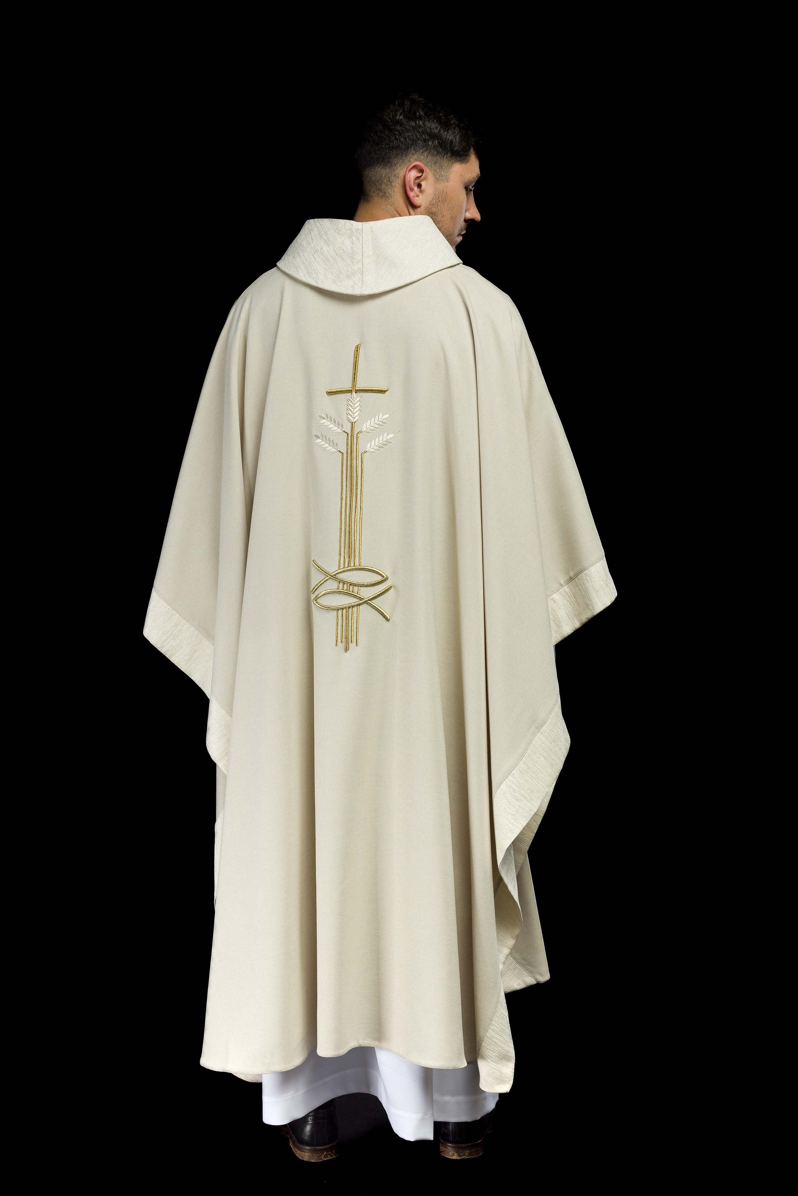 Chasuble with motif of cross, ears and fish - CHASUBLES.COM