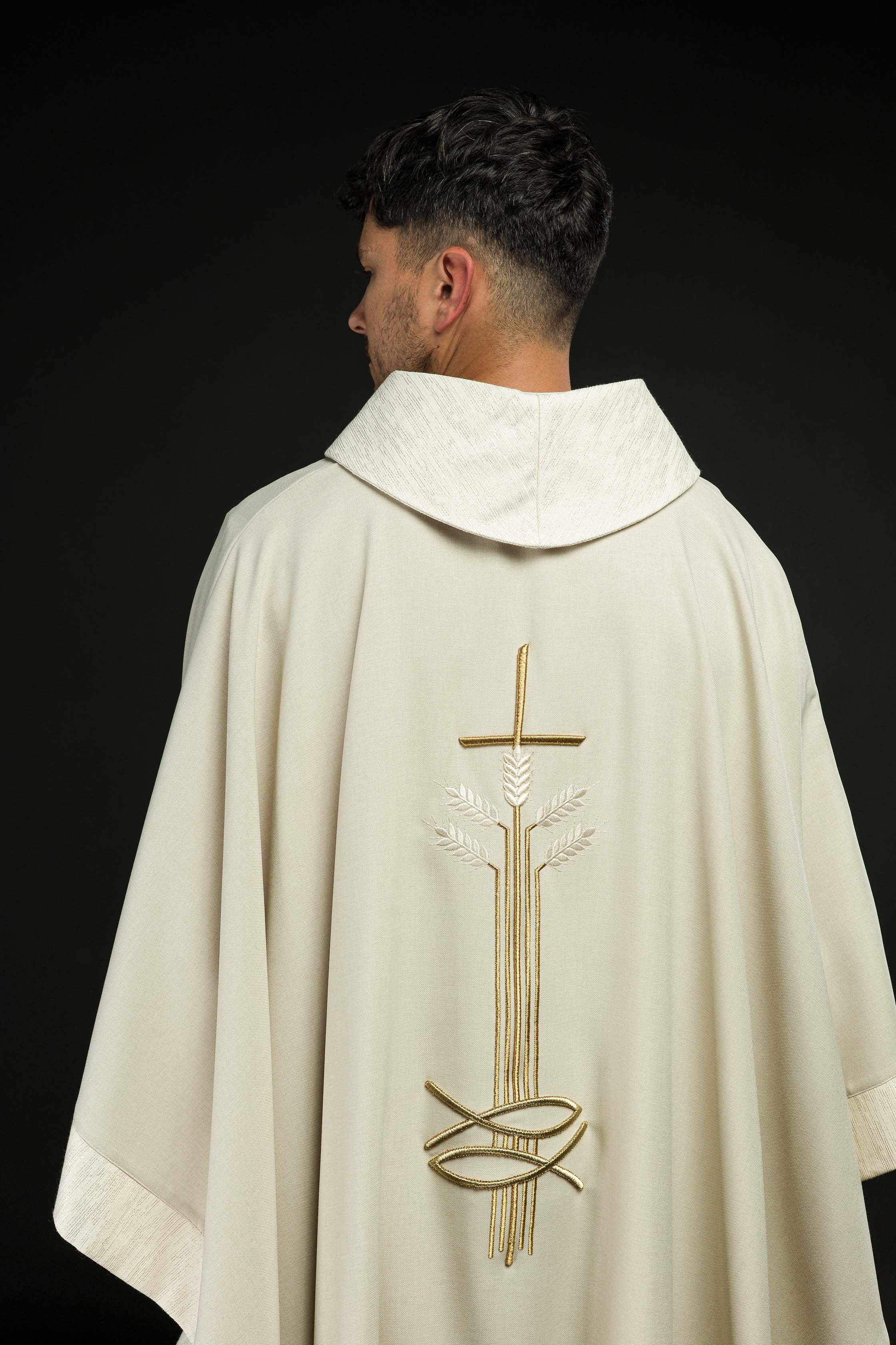 Chasuble with motif of cross, ears and fish - CHASUBLES.COM