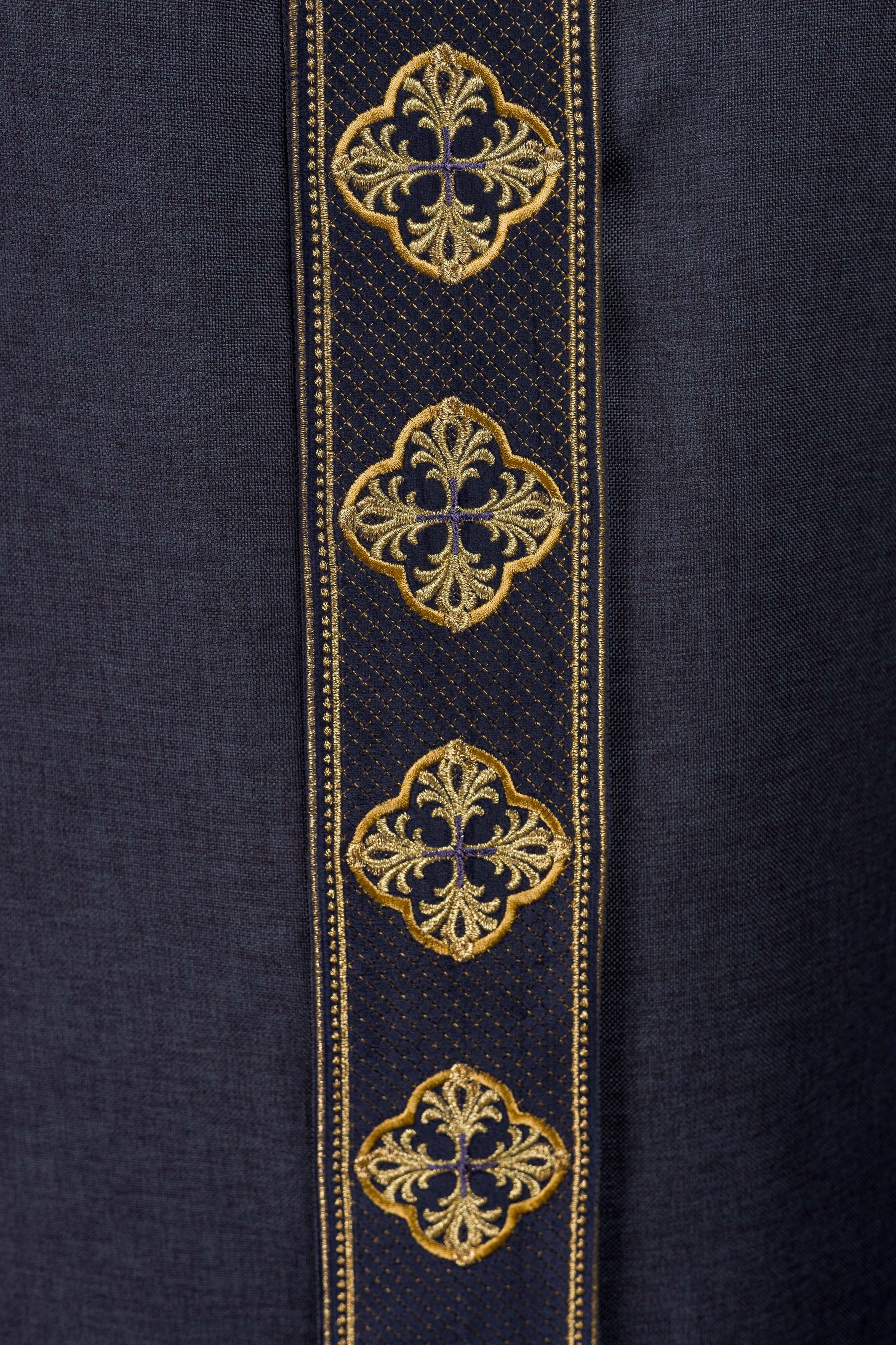 Purple priest chasuble with slim orphrey