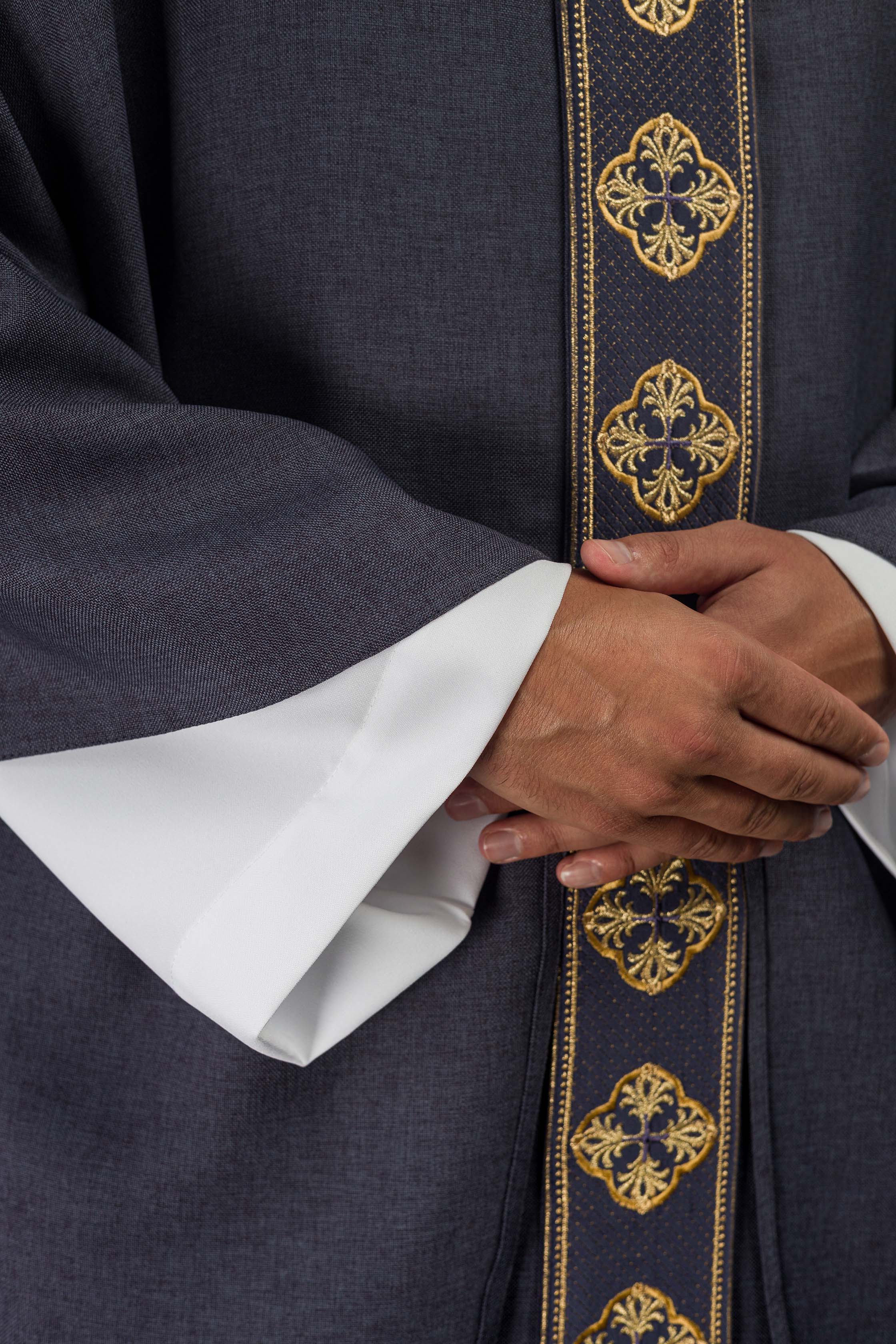 Purple priest chasuble with slim orphrey