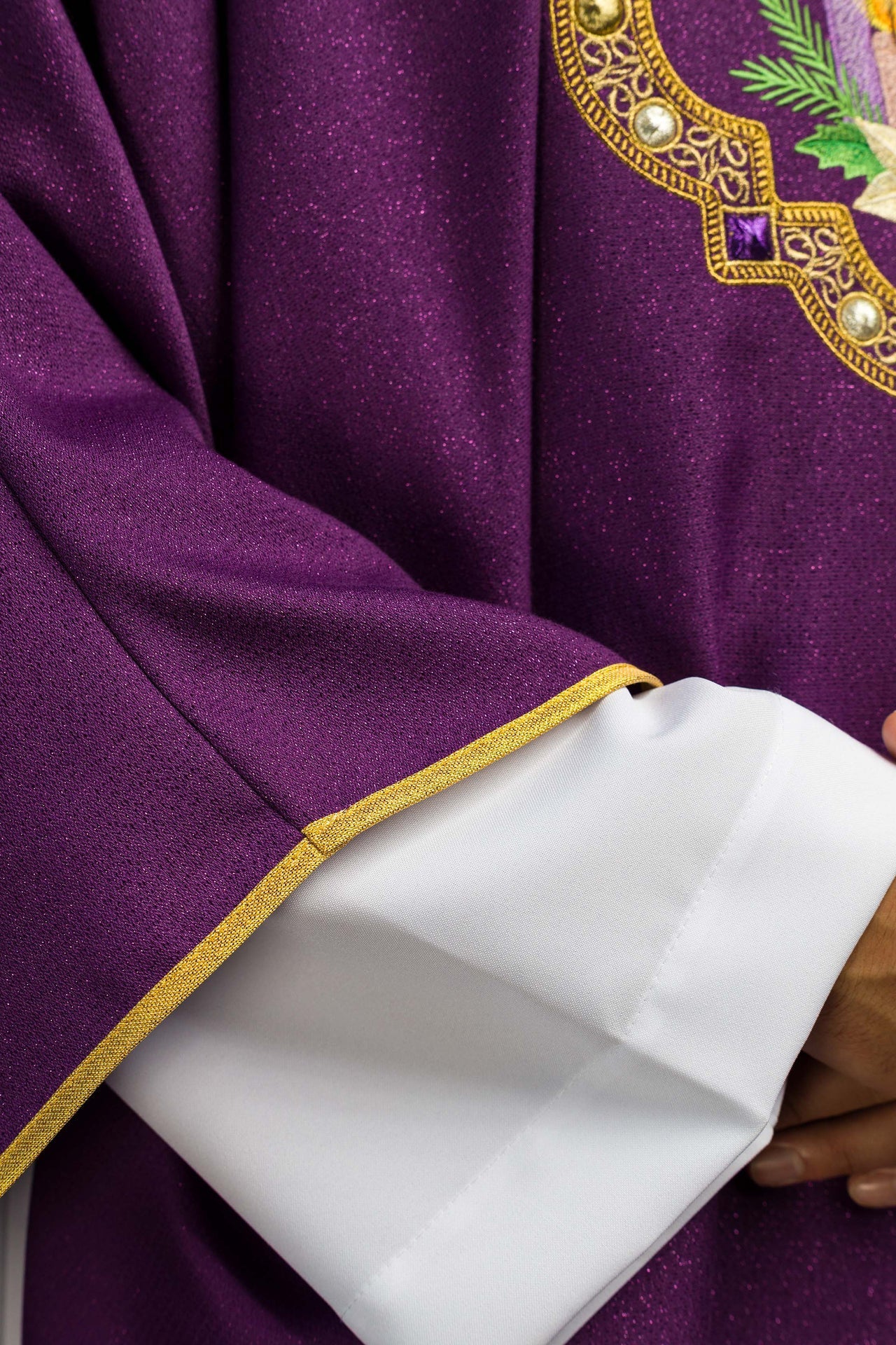 Embroidered Chasuble for Advent Made of Shiny Fabric
