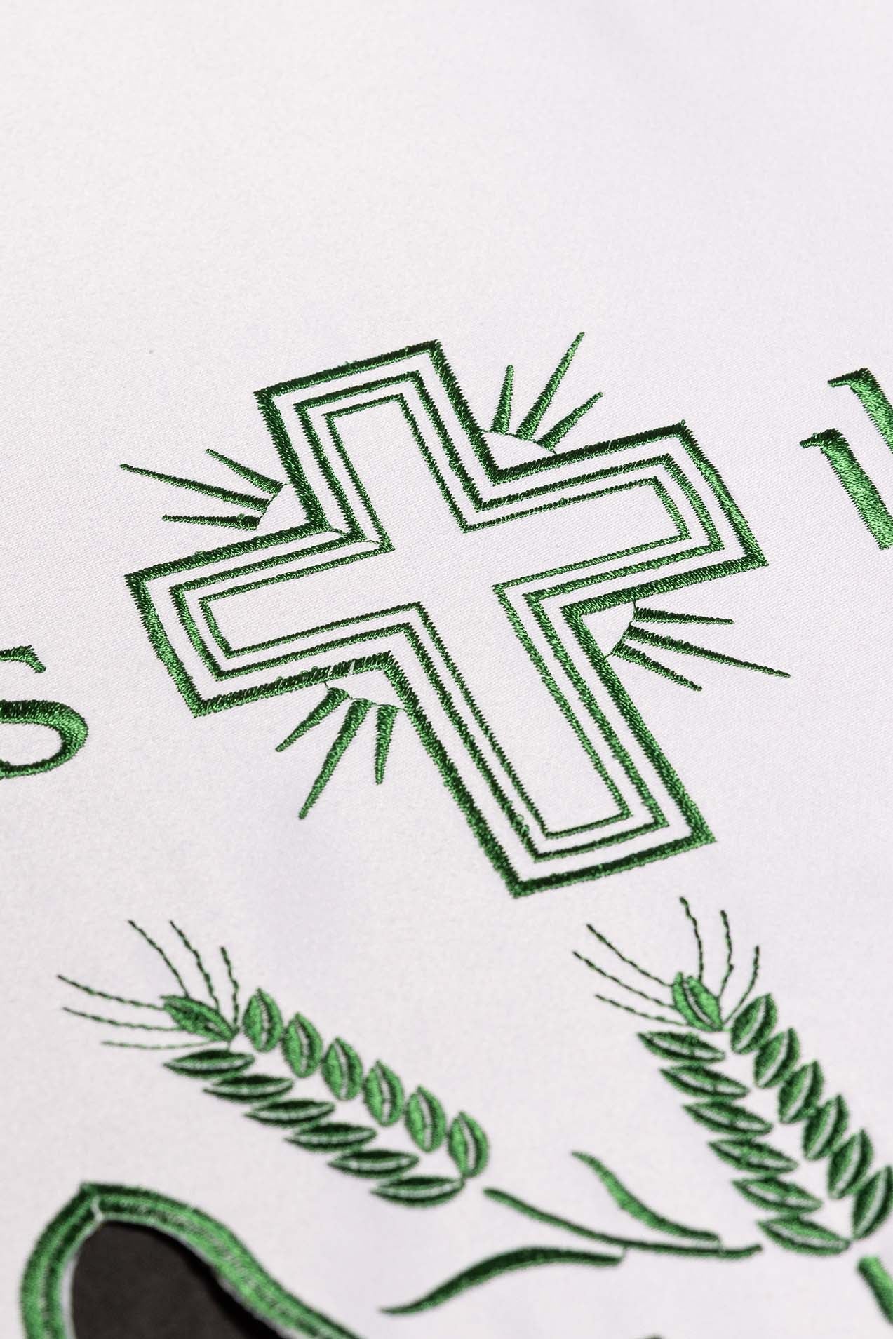 Altar cloth with embroidered green crosses and decorative edging KOO/040/C4 150*300 - CHASUBLES.COM