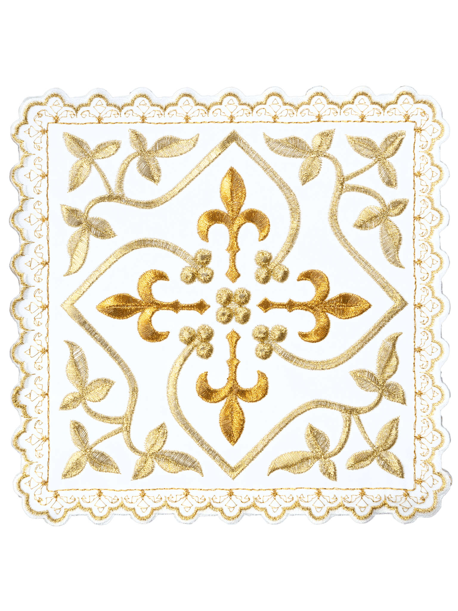 Altar linens with cross motif with gold embellishments and embroidered floral motif S - 5559 - HAFTINAUSA.COM