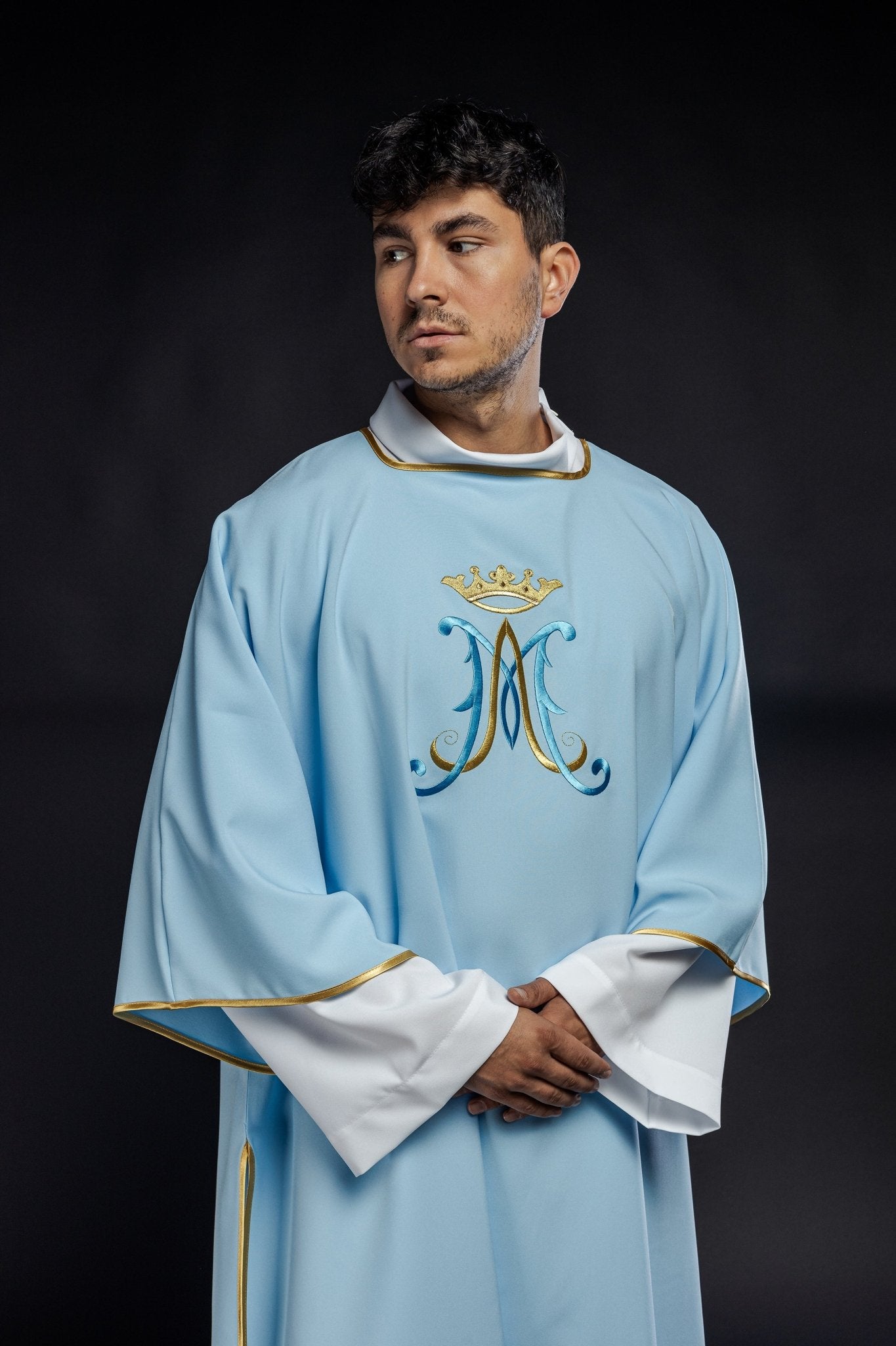Blue dalmatic with Marian design KDL/090/06/12/D - HAFTINAUSA.COM