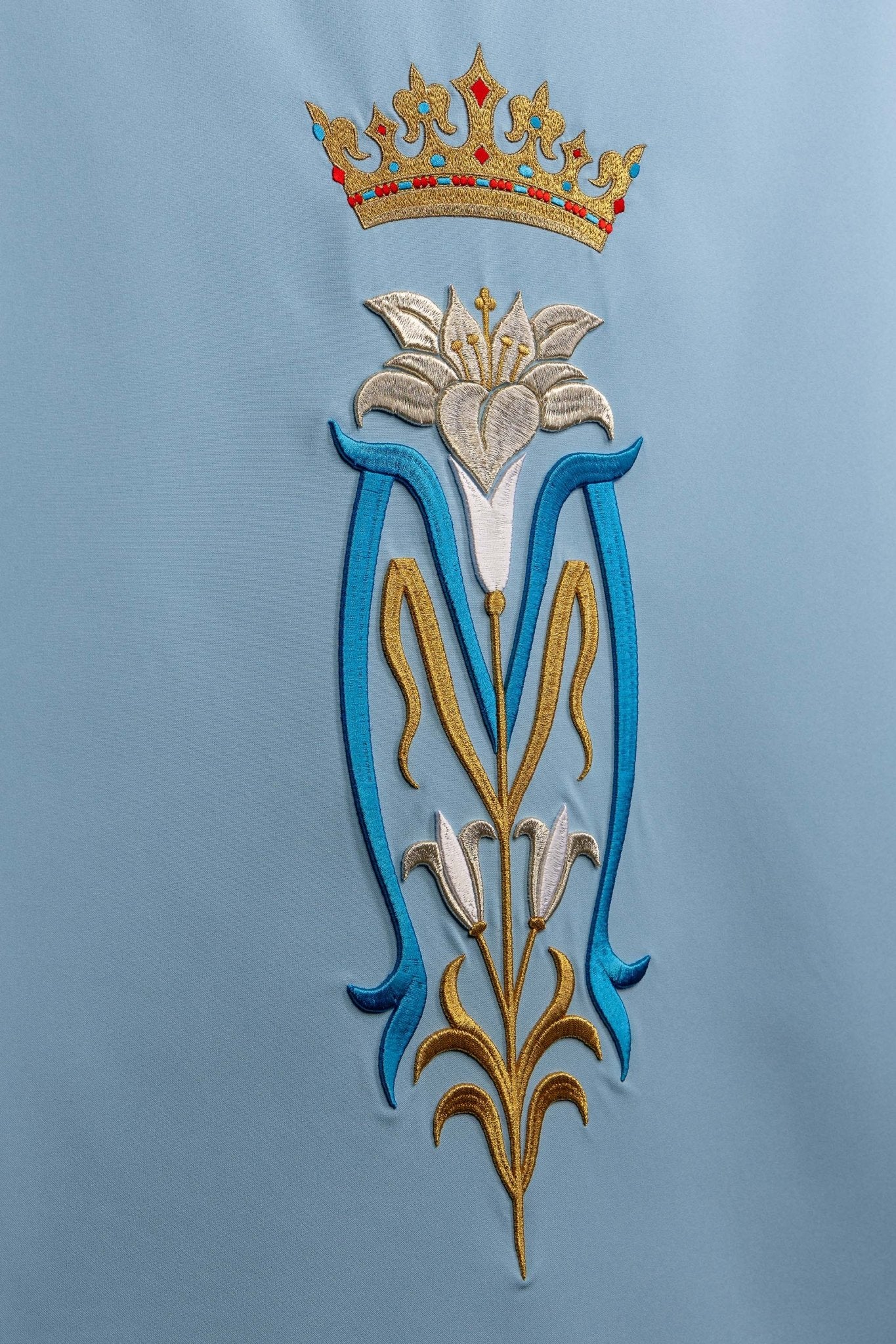 Blue lectern cover embroidered with a blue Marian motif KMO/022/06/01 NIEBIESKI 55*250 - CHASUBLES.COM