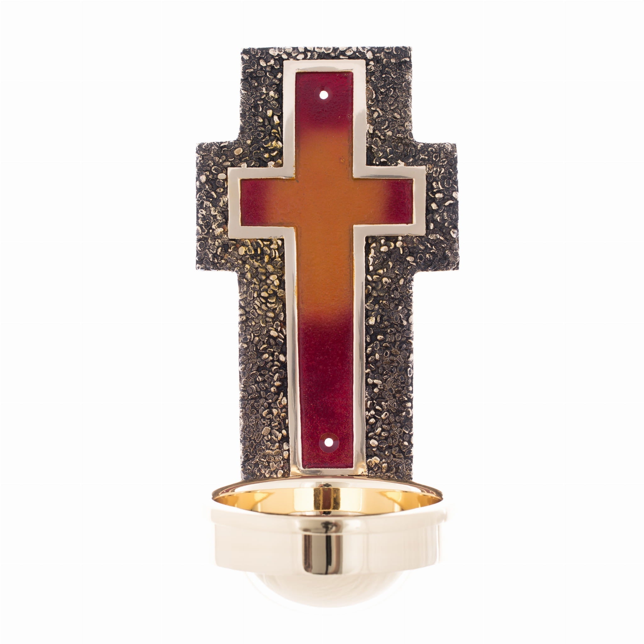 Brass Holy Water Font with Cross HWF-1031 - CHASUBLES.COM