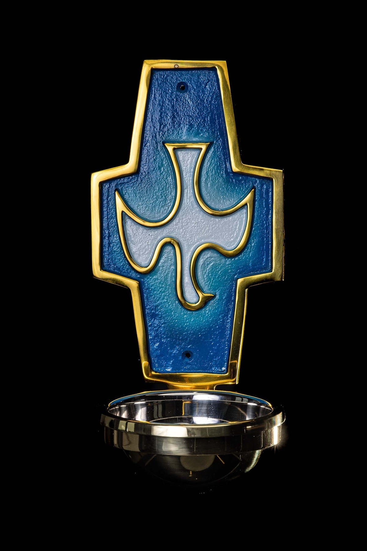 Brass holy water font with the symbol of the Holy Spirit ST/KRL/002/Z - CHASUBLES.COM