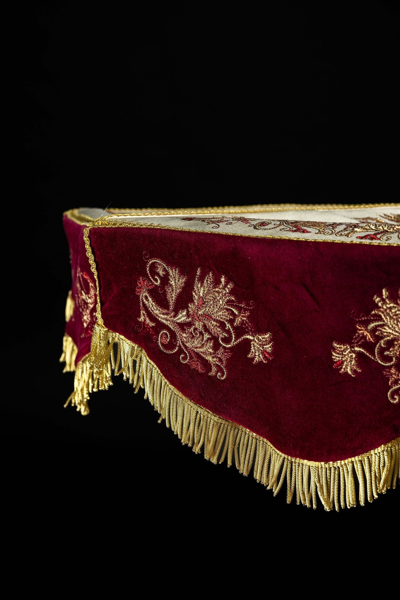 Burgundy Processional Umbrella (Ombrellino) Velvet Gold Embroidery 39 in KPP/006/05/20/PA - CHASUBLES.COM